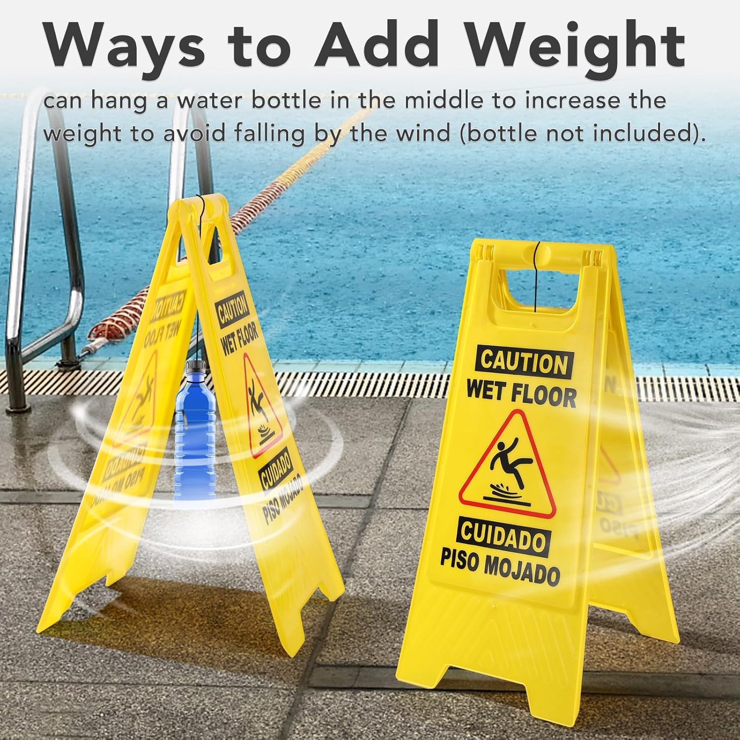 5 Pack 24 IN Caution Wet Floor Sign Bilingual Foldable Safety Sign (5 Count)