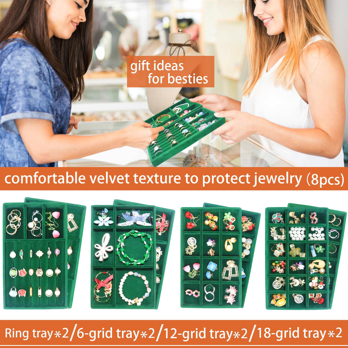 Jewelry Trays Organizer Set of 8 Stackable Jewellry Organizer Trays for Drawers Jewelryy Display Necklace Earring Bracelet (8 Count)