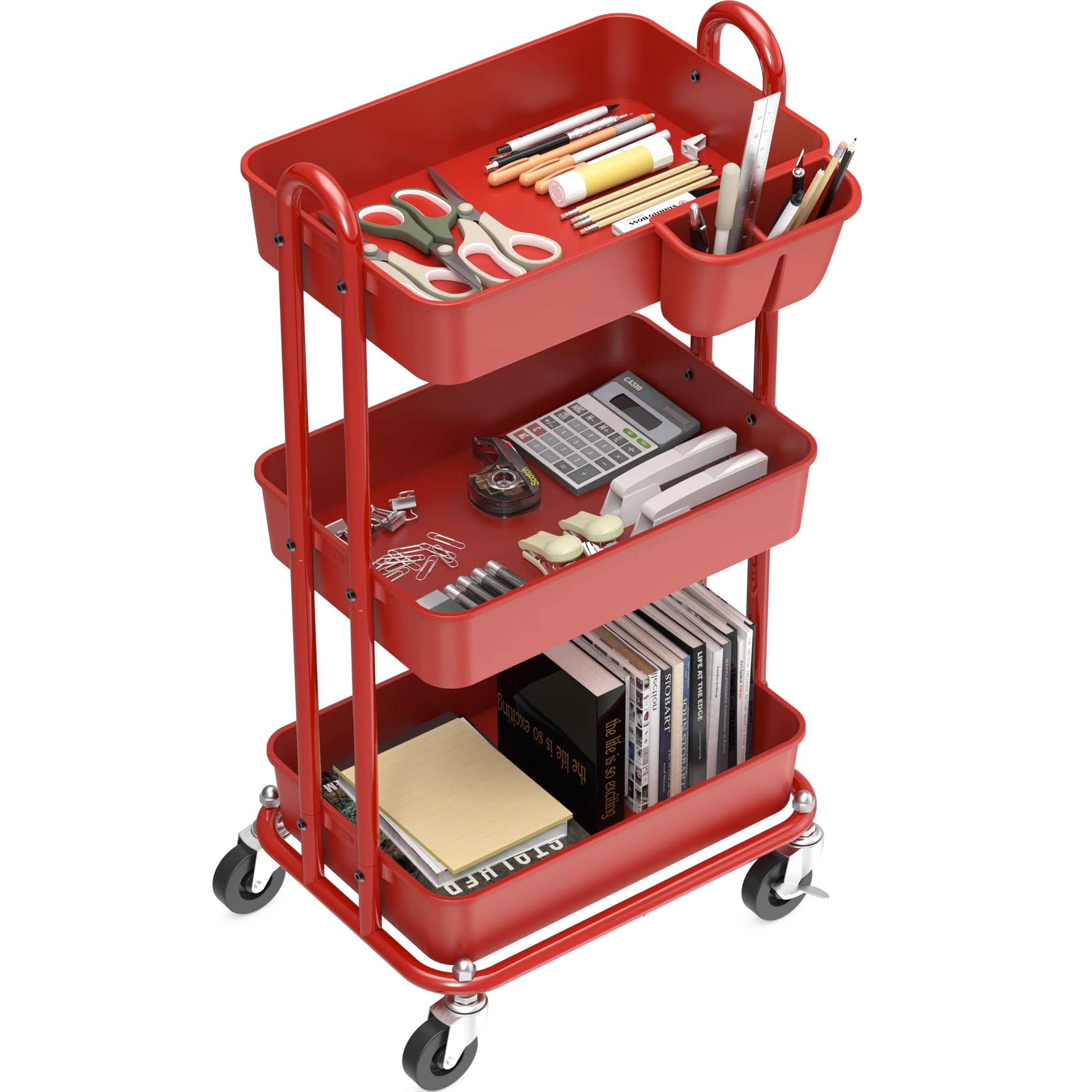 3 Tier Rolling Utility Cart with Hanging Bucket