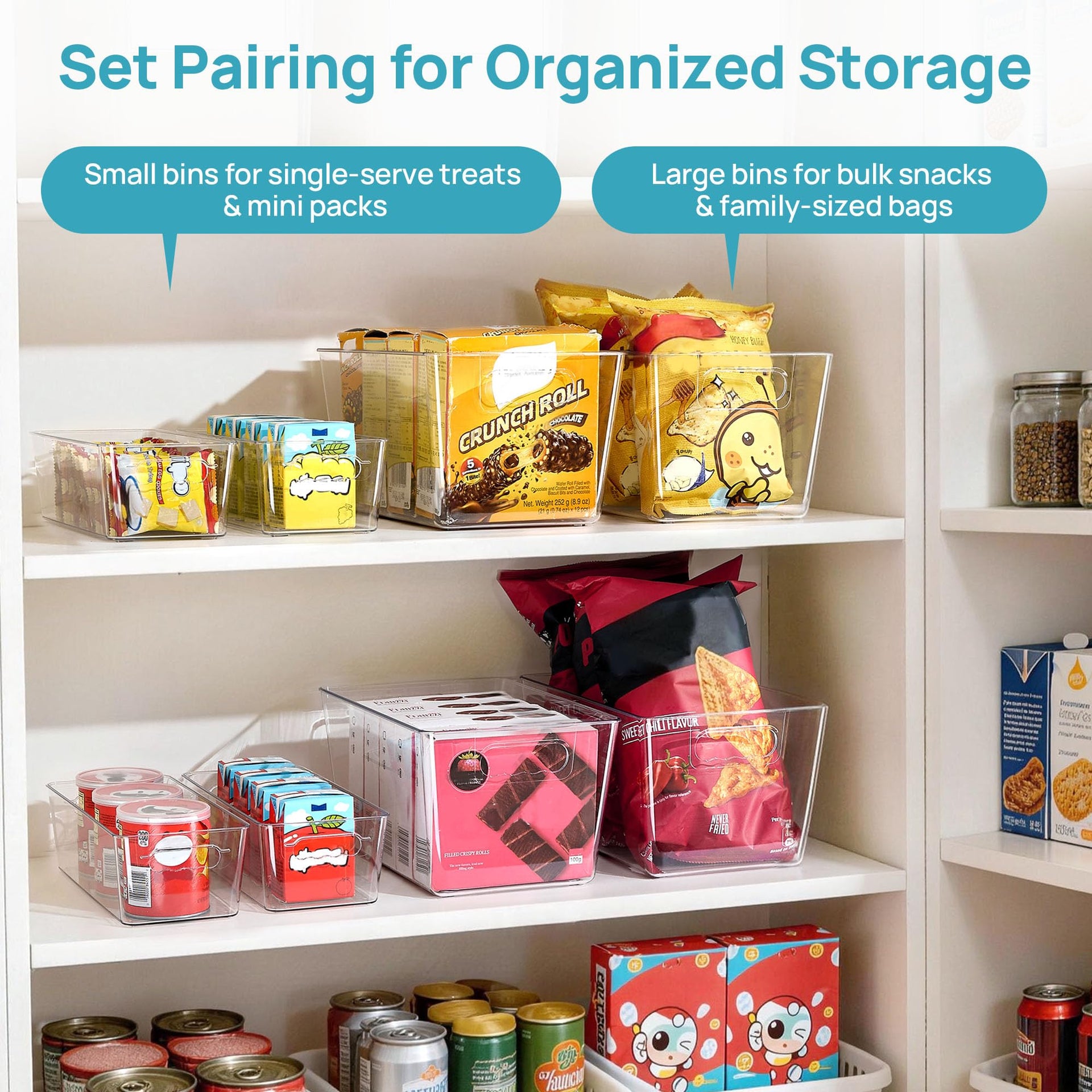 8 Pack Clear Storage Bins Set for Pantry Organizer (8 Count)