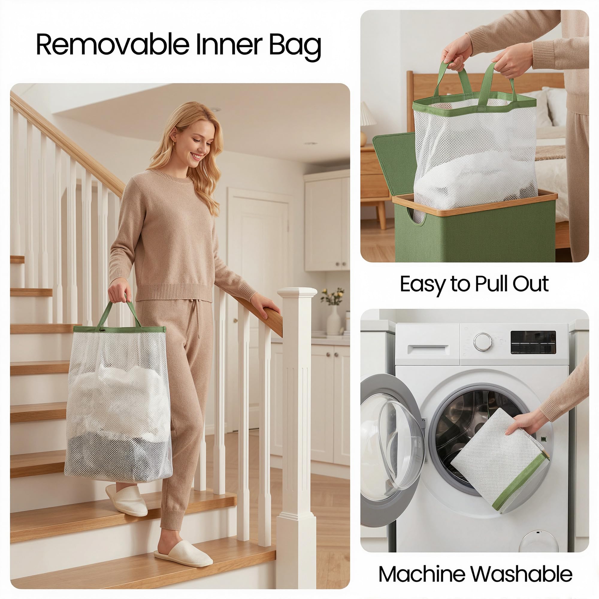 26 Gal Laundry Basket with Lid and Net Bag