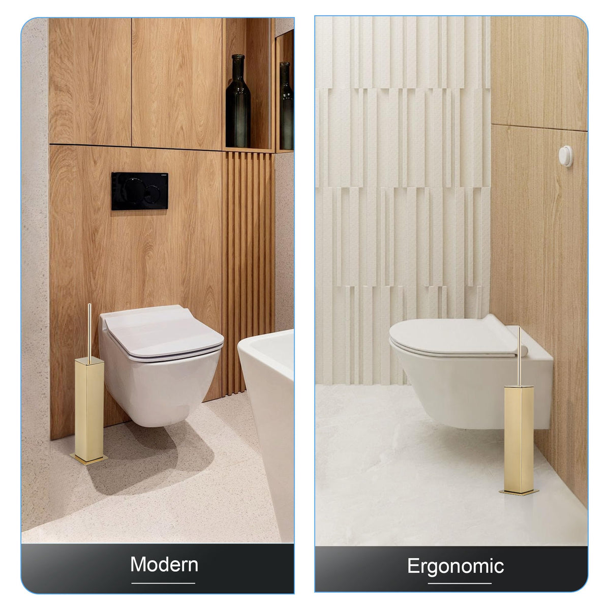 Toilet Brush and Holder Set Gold Stainless Steel 304 Square Freestanding Toilet Brush for Bathroom