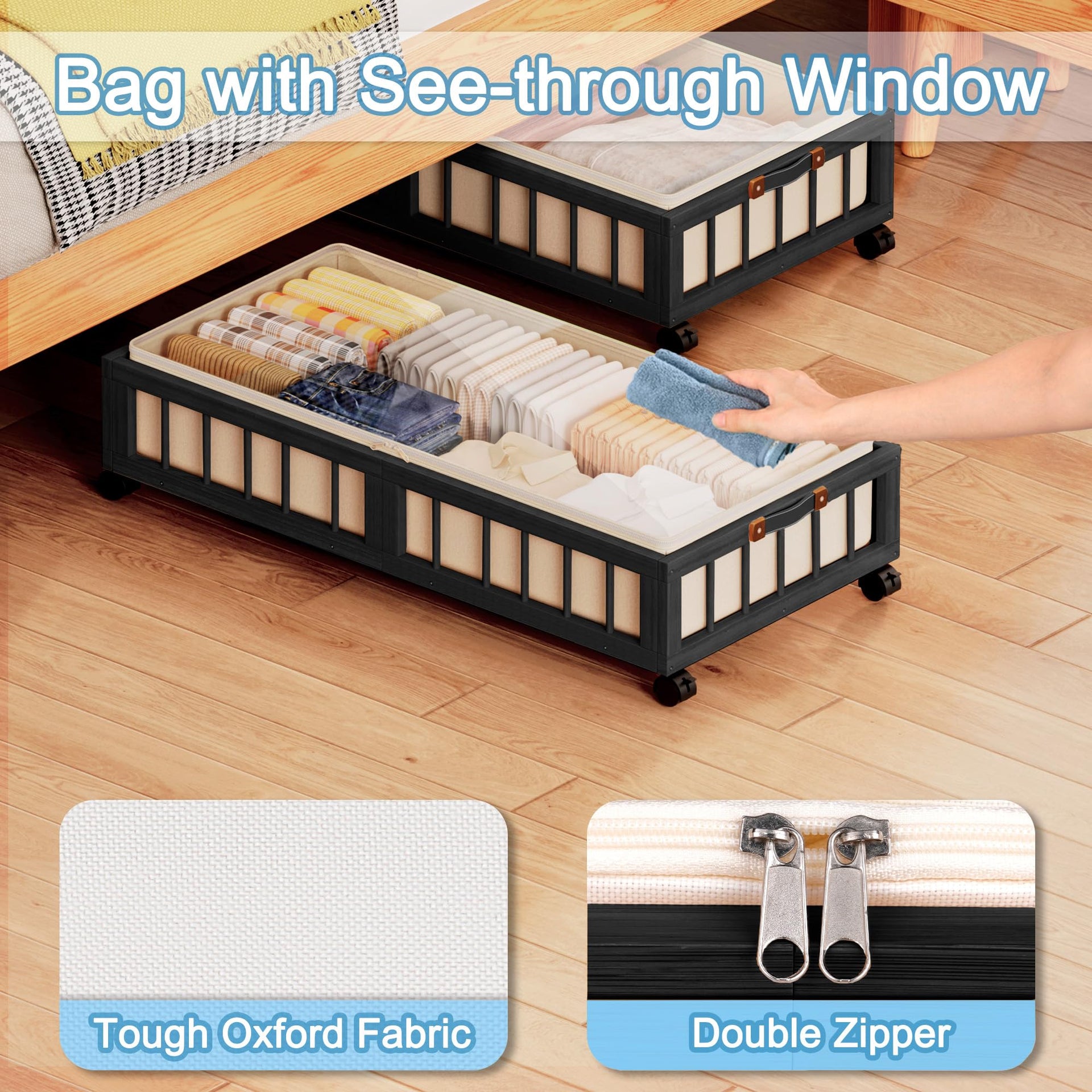 2 Pack Bamboo Under Bed Storage with Wheels (2 Count)