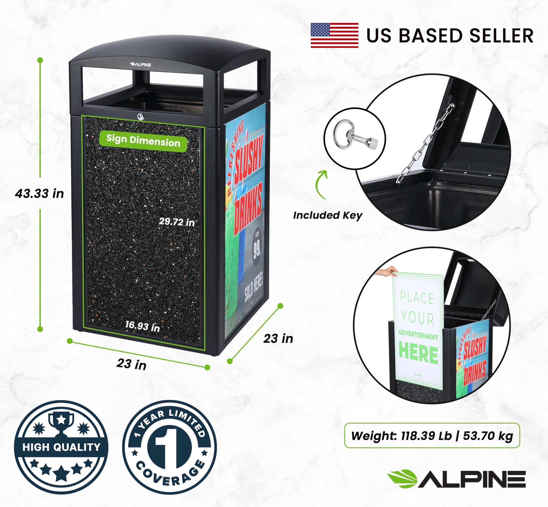 Outdoor Commercial Trash Can with Lid