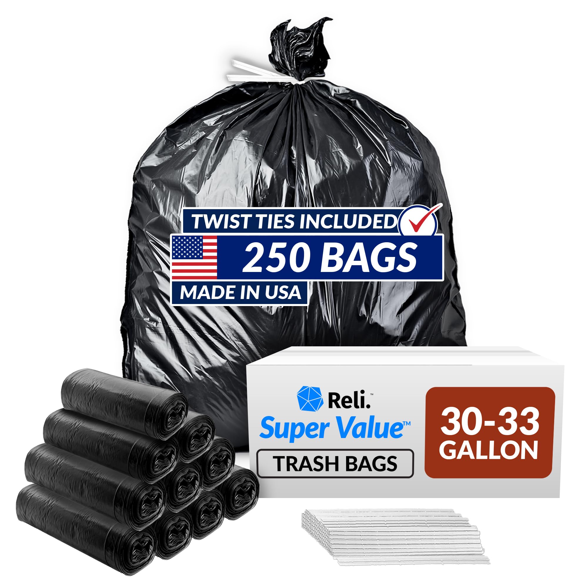30 to 33 Gallon Trash Bags Heavy Duty (250 Count)