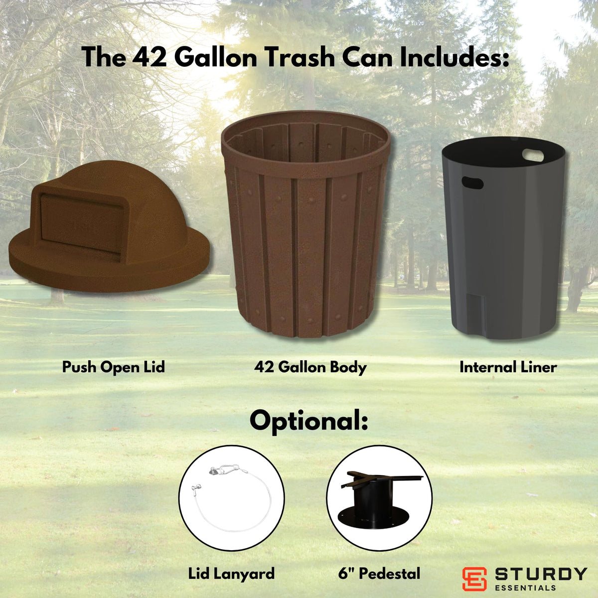 Campus Collection 42 Gallon Plastic Commercial Garbage Can with Push Lid