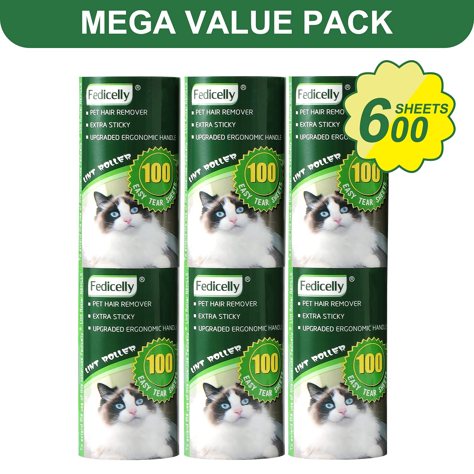 Lint Rollers Pet Hair Extra Sticky Refills (6 Count)