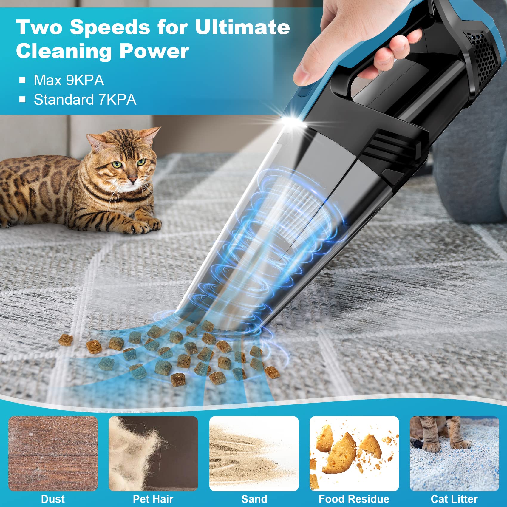 Cordless Car Vacuum Lightweight High Power Handheld Vacuum Cleaner with LED Light