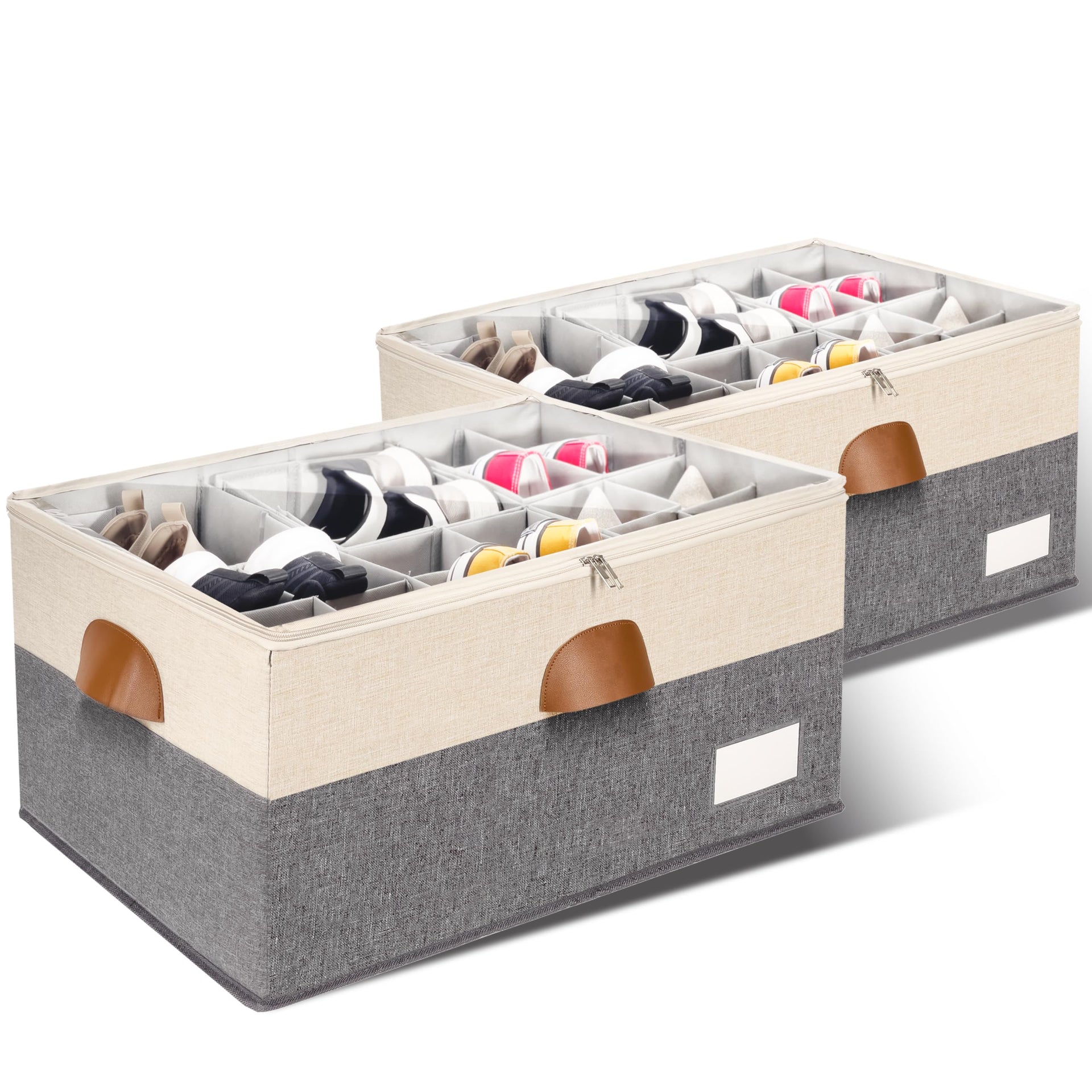 2 Pack Shoe Organizer for Closet with Adjustable Divider Shoe Storage Box (2 Count)