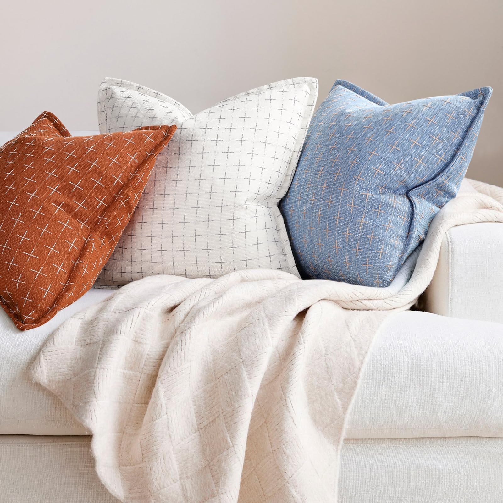 12x20 Pillow Covers Set of 2 Soft Polyester Textured Pillow Covers with Stylish Flange Edge Cozy Farmhouse Throw Pillows for Couch Bed Sofa Living Room (2 Count)