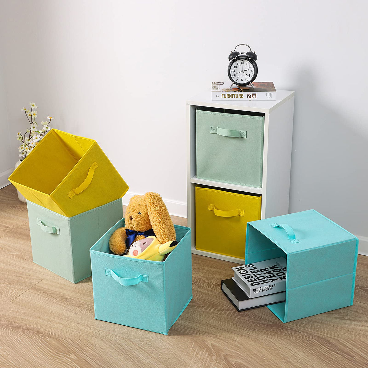 Fabric Storage Bins 6 Pack Fun Colored Durable Storage Cubes with Handles Foldable Cube Baskets for Home (6 Count)