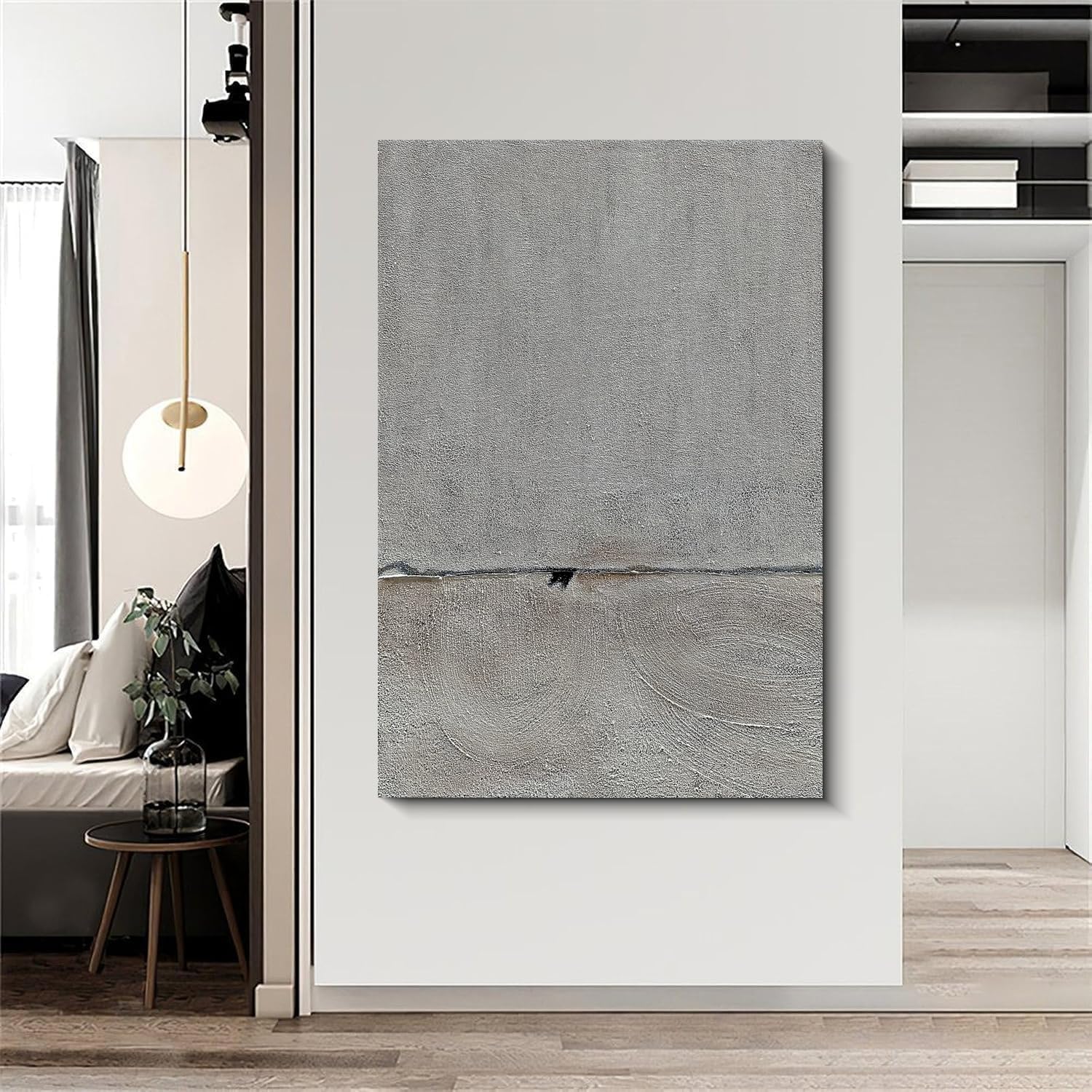 Hand painted Minimalist Black and White art canvas Abstract Oil painting 36x24 inch wall decorative art