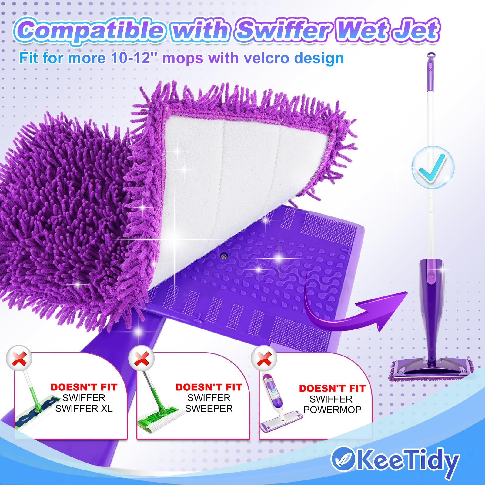 Reusable Mop Pads Compatible with Swiffer Wet Jet Mop Refills Microfiber Mopping Pads Wet & Dry Use Mop Replacement Pad for Swiffer Wetjet Cleaning Supplies 5 Pack (5 Count)