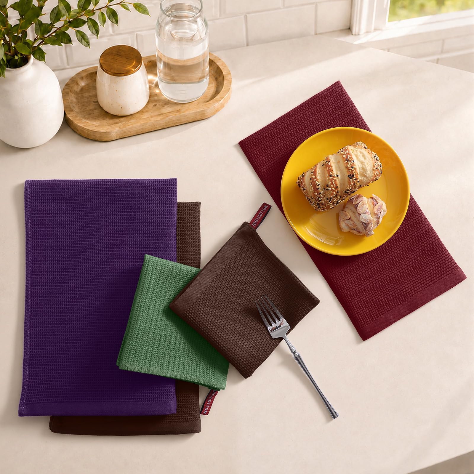 100% Cotton Kitchen Towels and Dishcloths Set (8 Count)