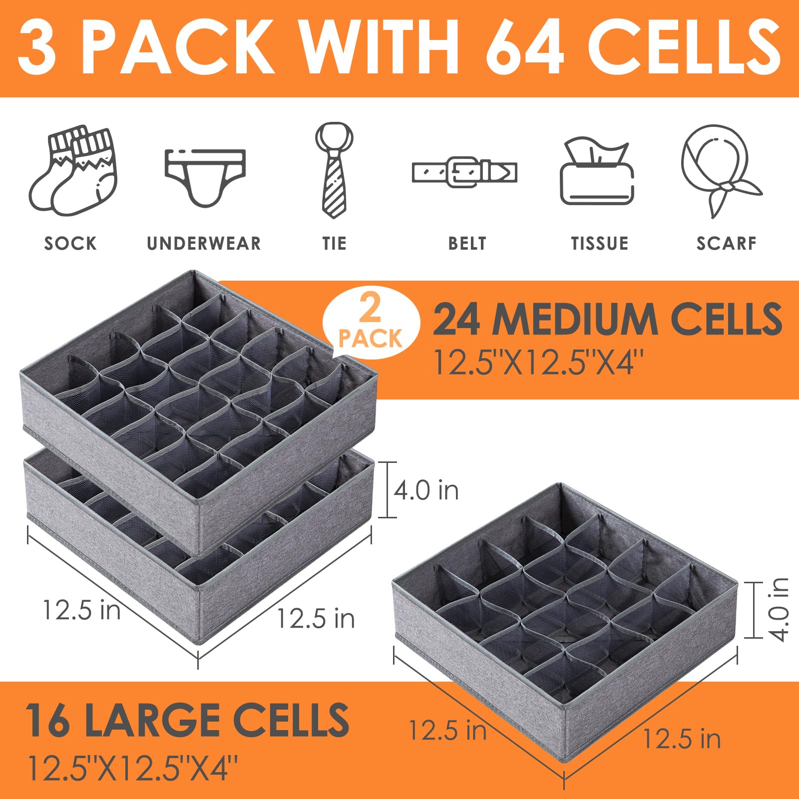 3 Pack Sock Underwear Drawer Organizer Dividers (3 Count)