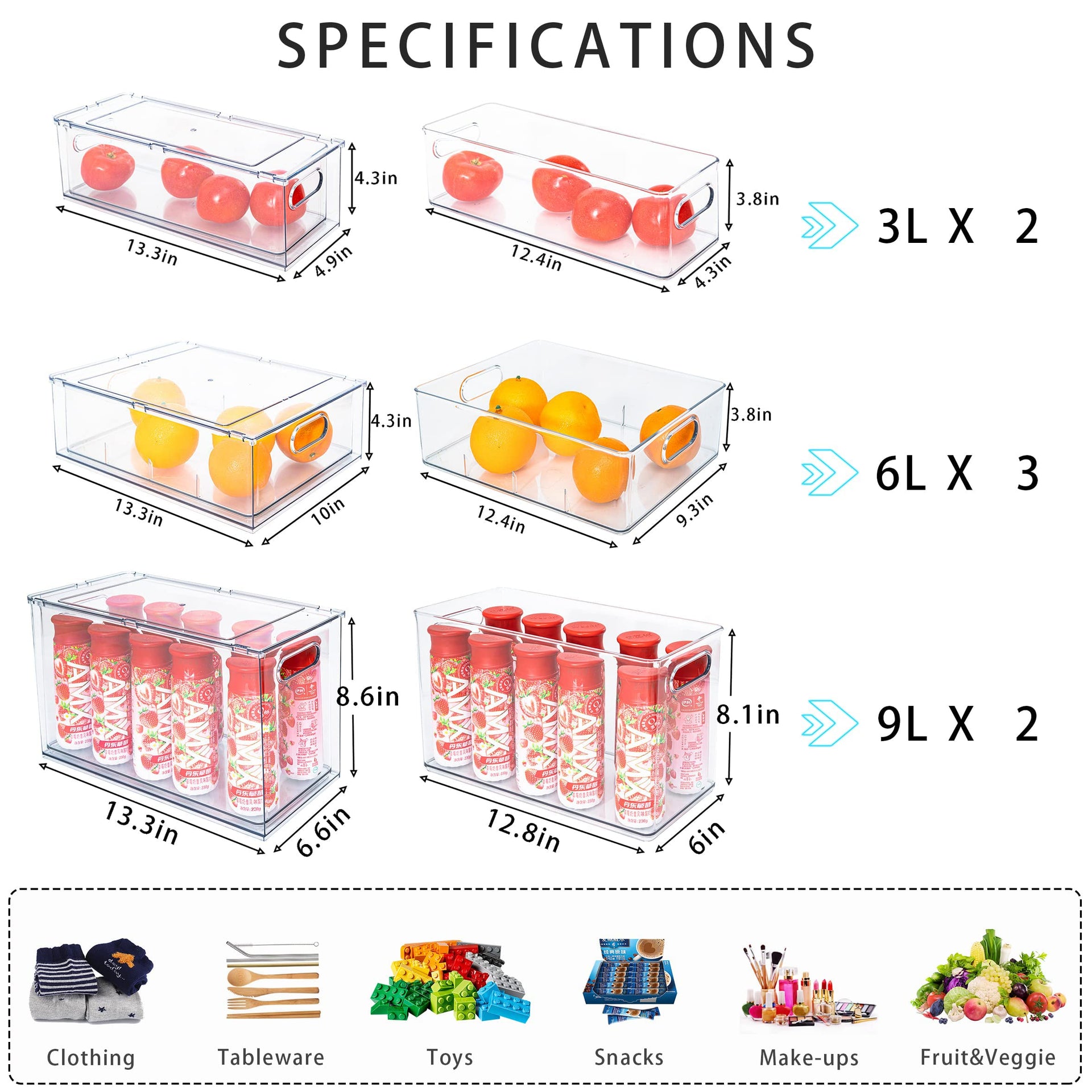 7 pack Stackable Refrigerator Organizer Bins Pull