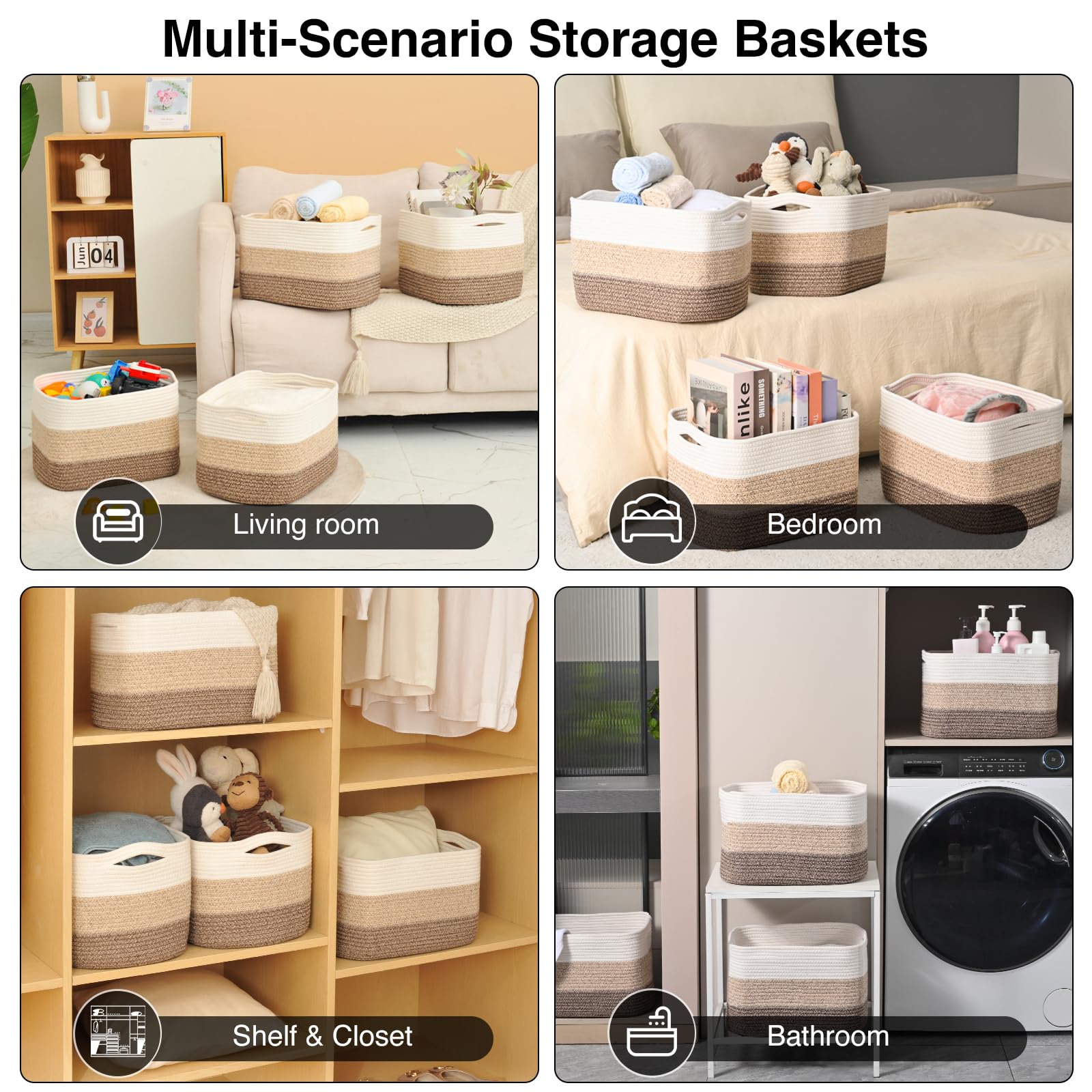 Storage Baskets for Organizing & Shelves (4 Count)