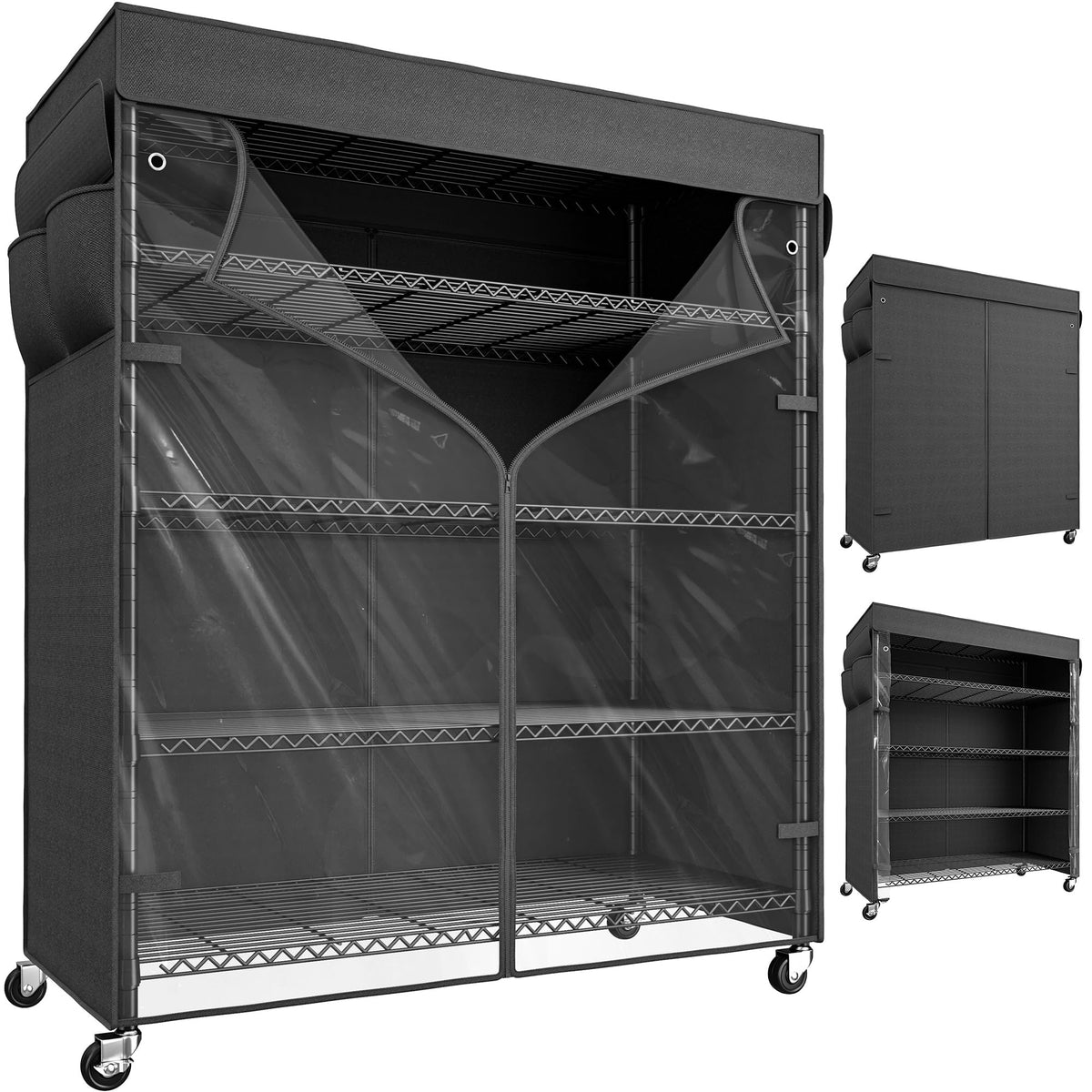 45"W 5 Tier Storage Shelves with Cover & Wheels
