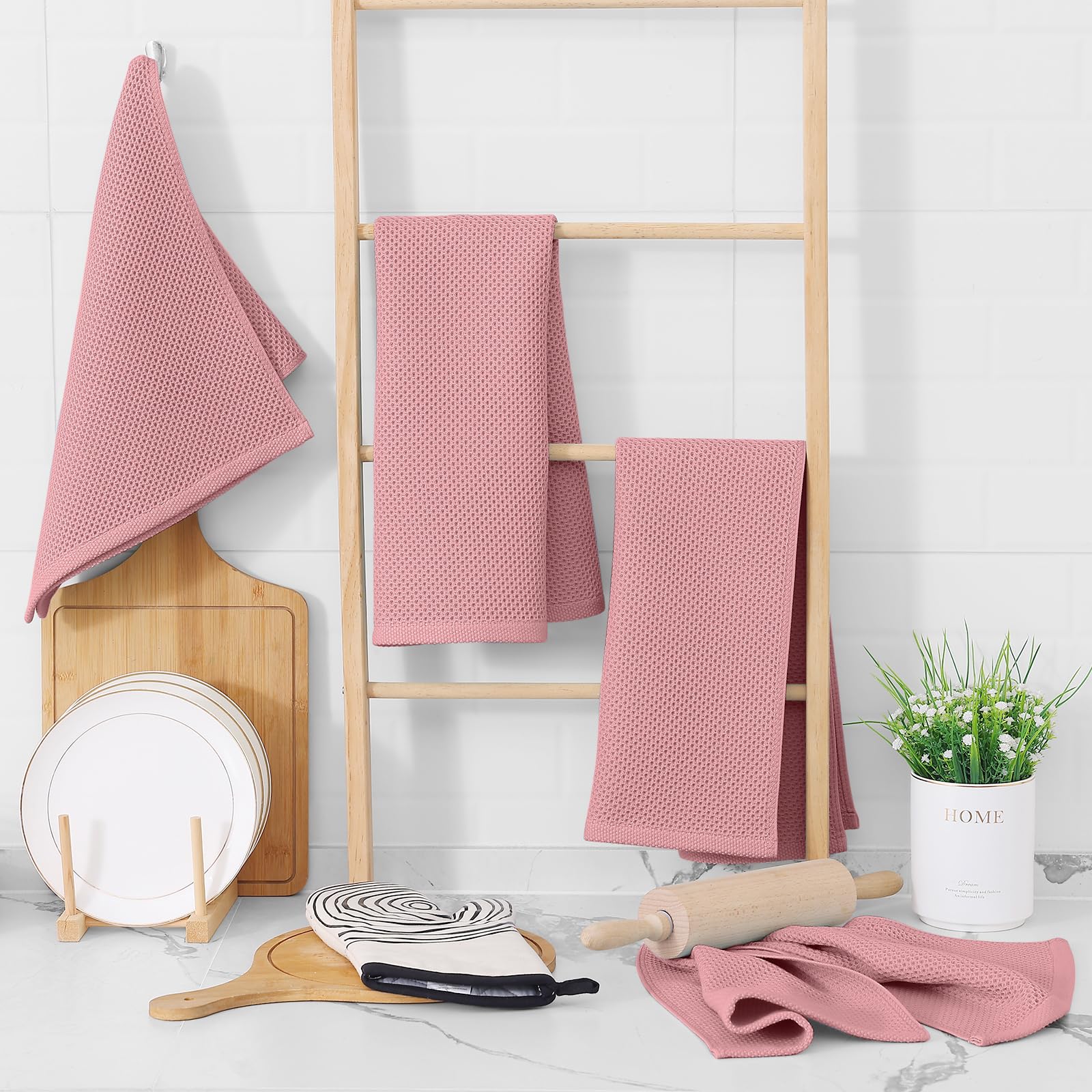 100% Cotton Waffle Weave Kitchen Dish Towels 6 (6 Count)