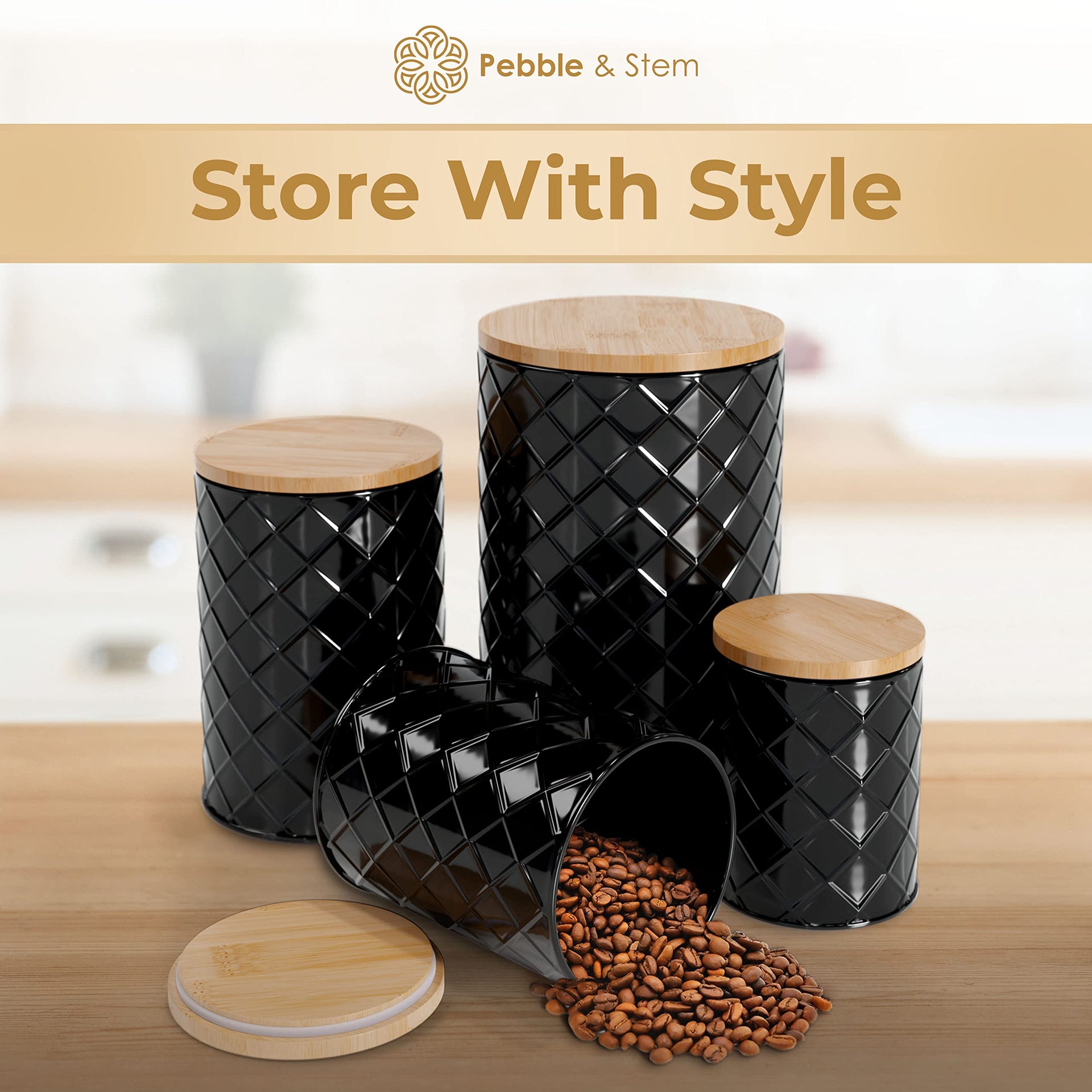 Black Metal Canister Set for the Kitchen Counter (4 Count)