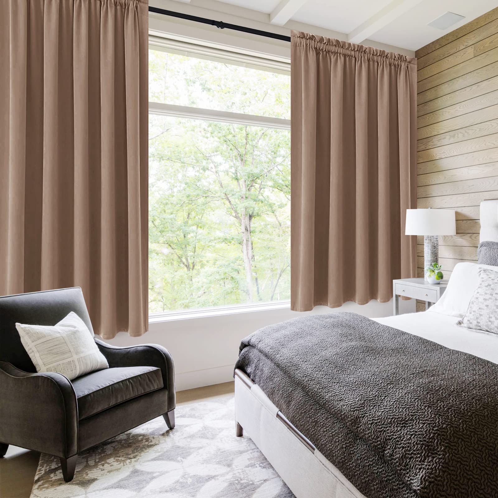 Wide Blackout Curtains for Bedroom Living Room 60 x 63 Inch Long Khaki (2 Count)
