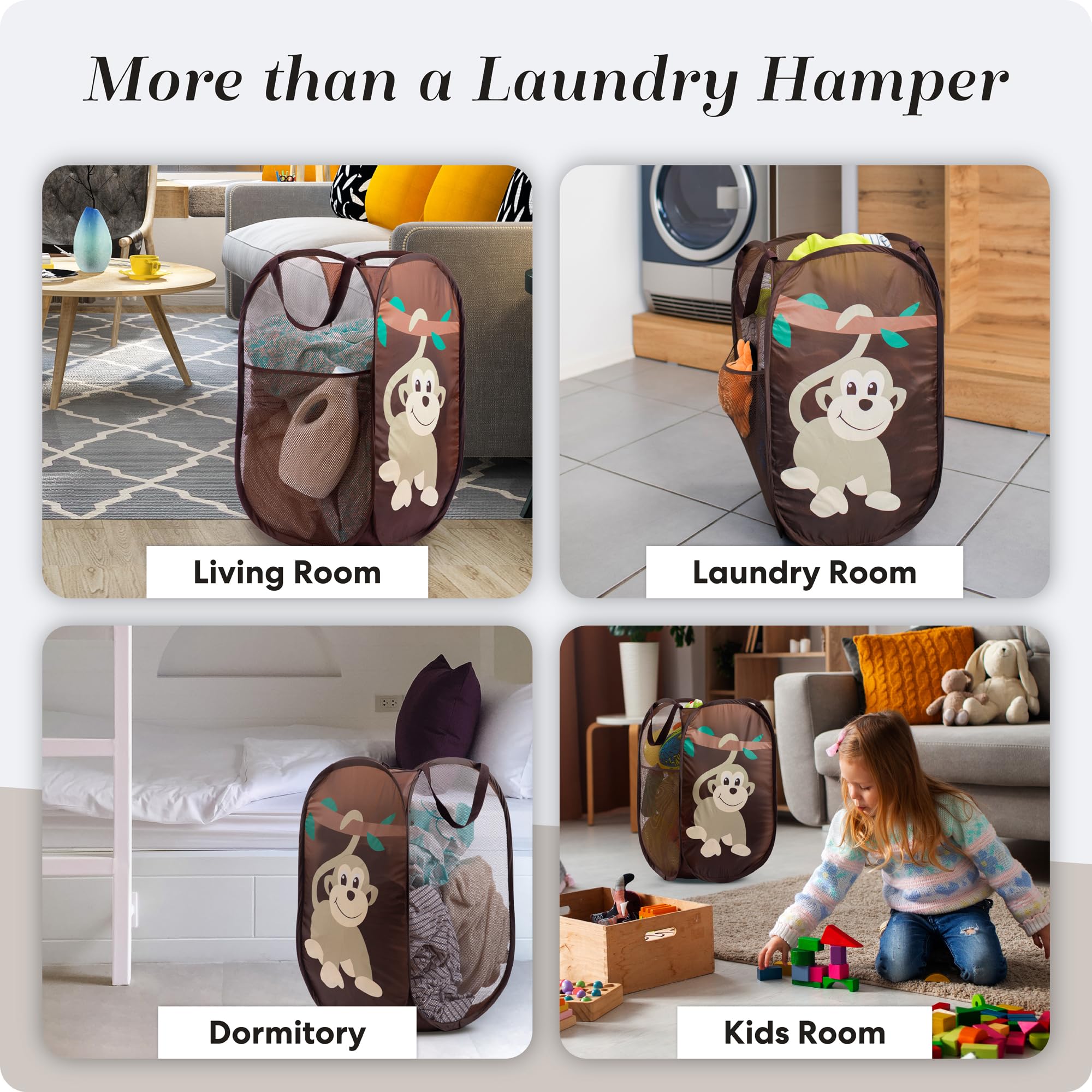 Collapsible Mesh Pop Up Laundry Hamper with Side Pocket