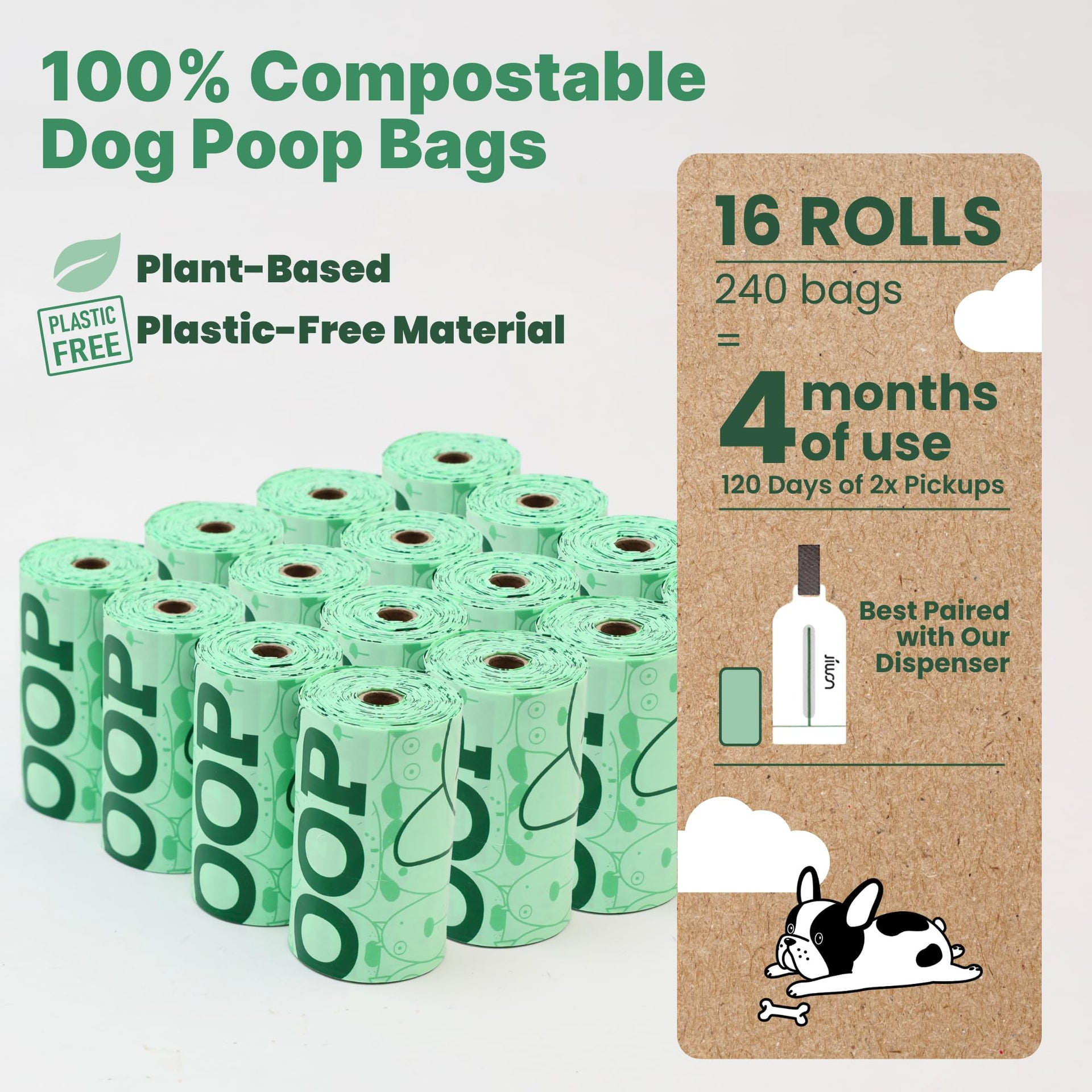 100% Certified Home Compostable Dog Poop Bags (240 Count)