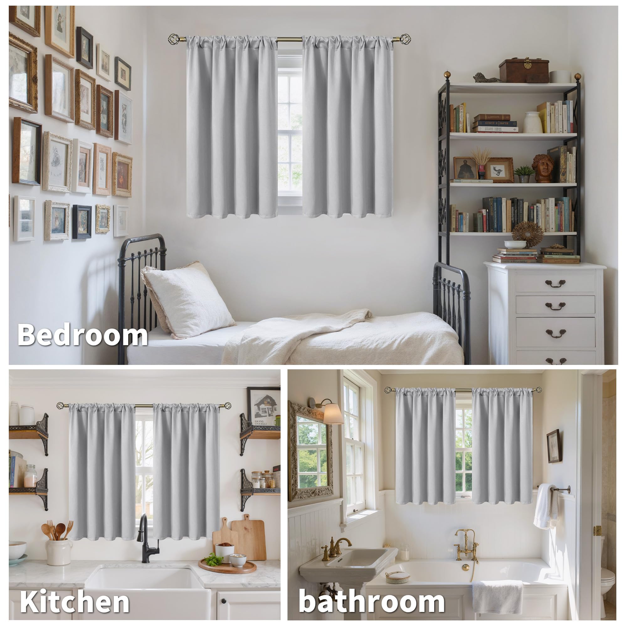 Light Grey Blackout Curtains 48 Inch Length for Bedroom (2 Count)