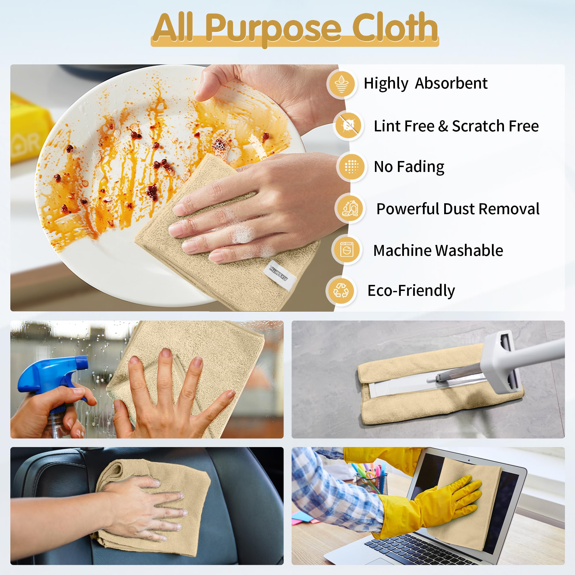Beige Microfiber Cleaning Cloth (8 Count)