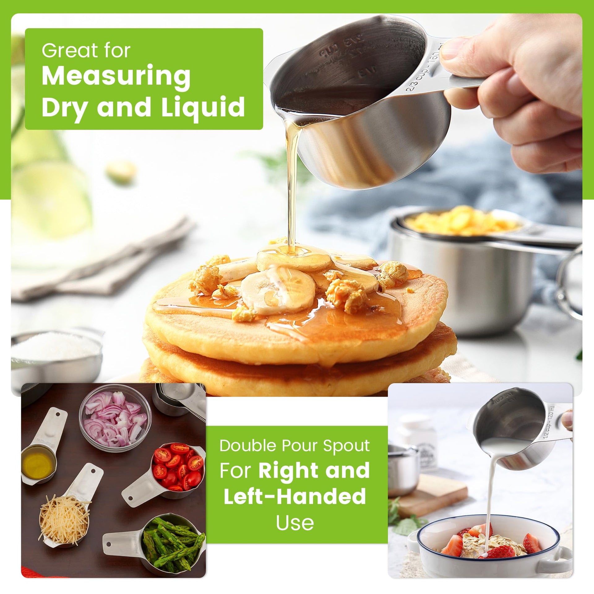 Stainless Steel Measuring Cups Set of 7 with Pour Spout