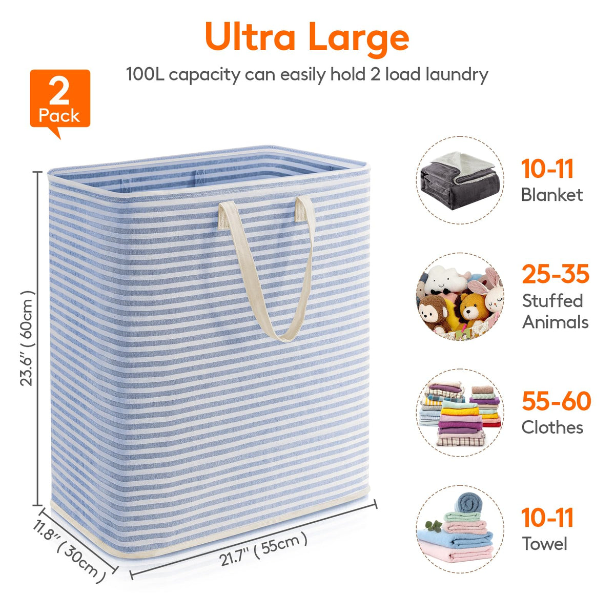 2 Pack Laundry Basket 100L Each (2 Count)