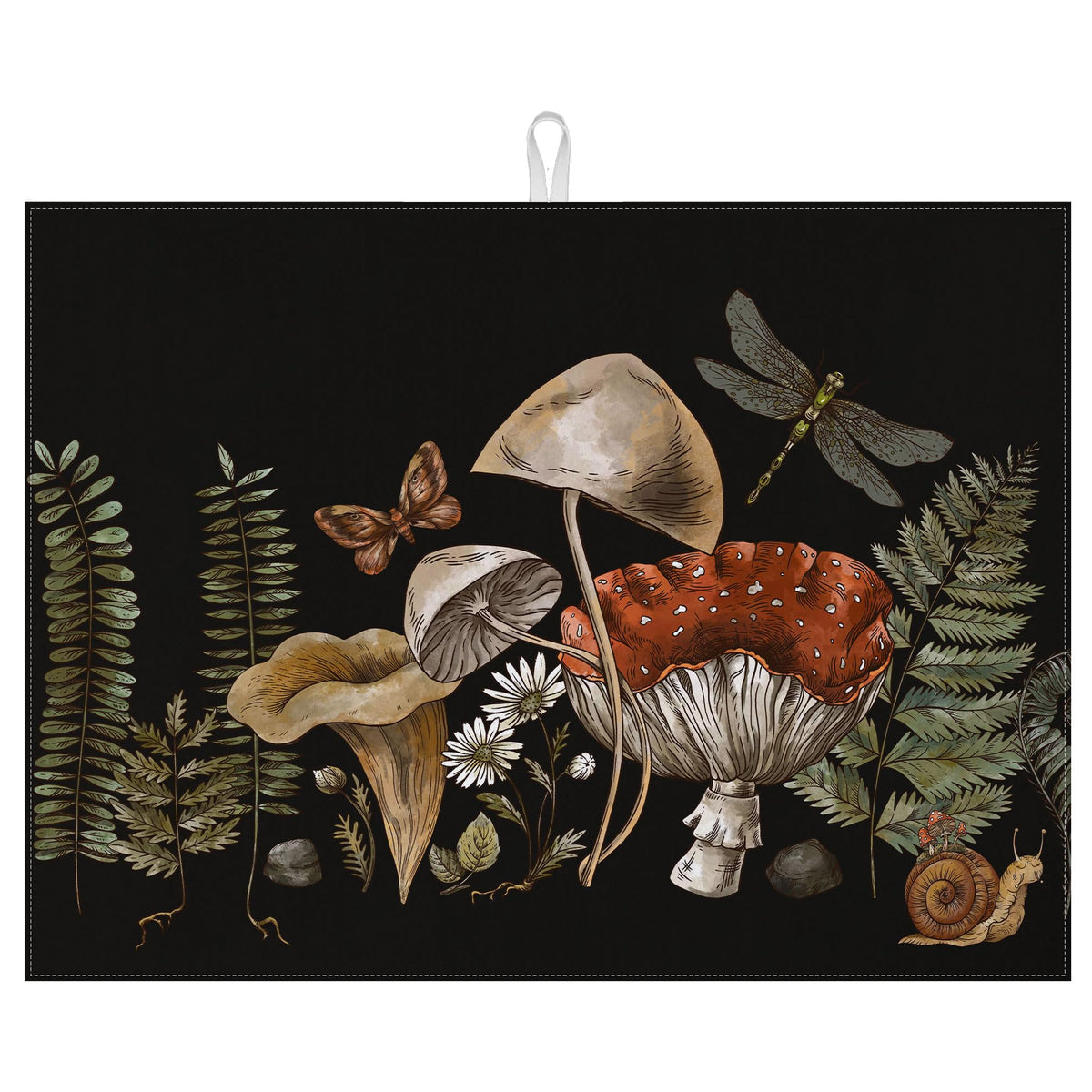 Vintage Mushroom Dish Drying Mat for Kitchen Counter Microfiber Absorbent Dish Kitchen Drying Mat Draining Reusable Washable for Dishes