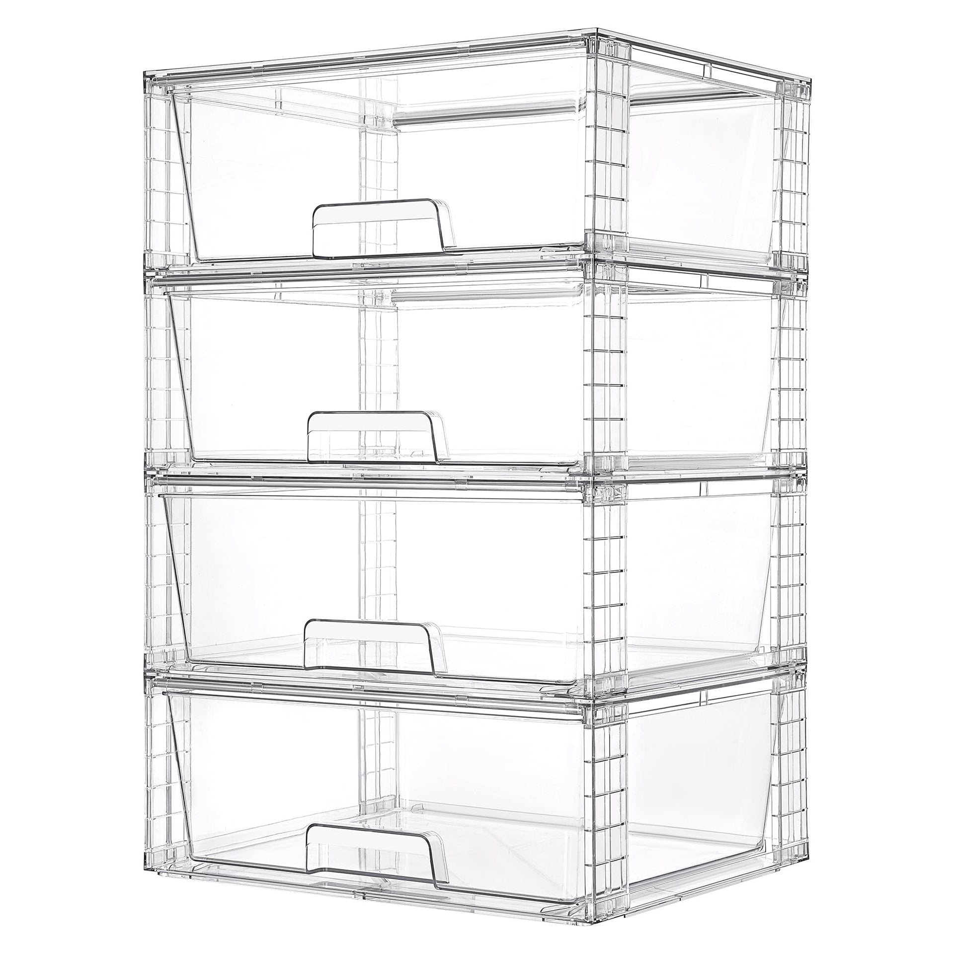 4 Pack Large Clear Stackable Storage Drawers for Closet (4 Count)