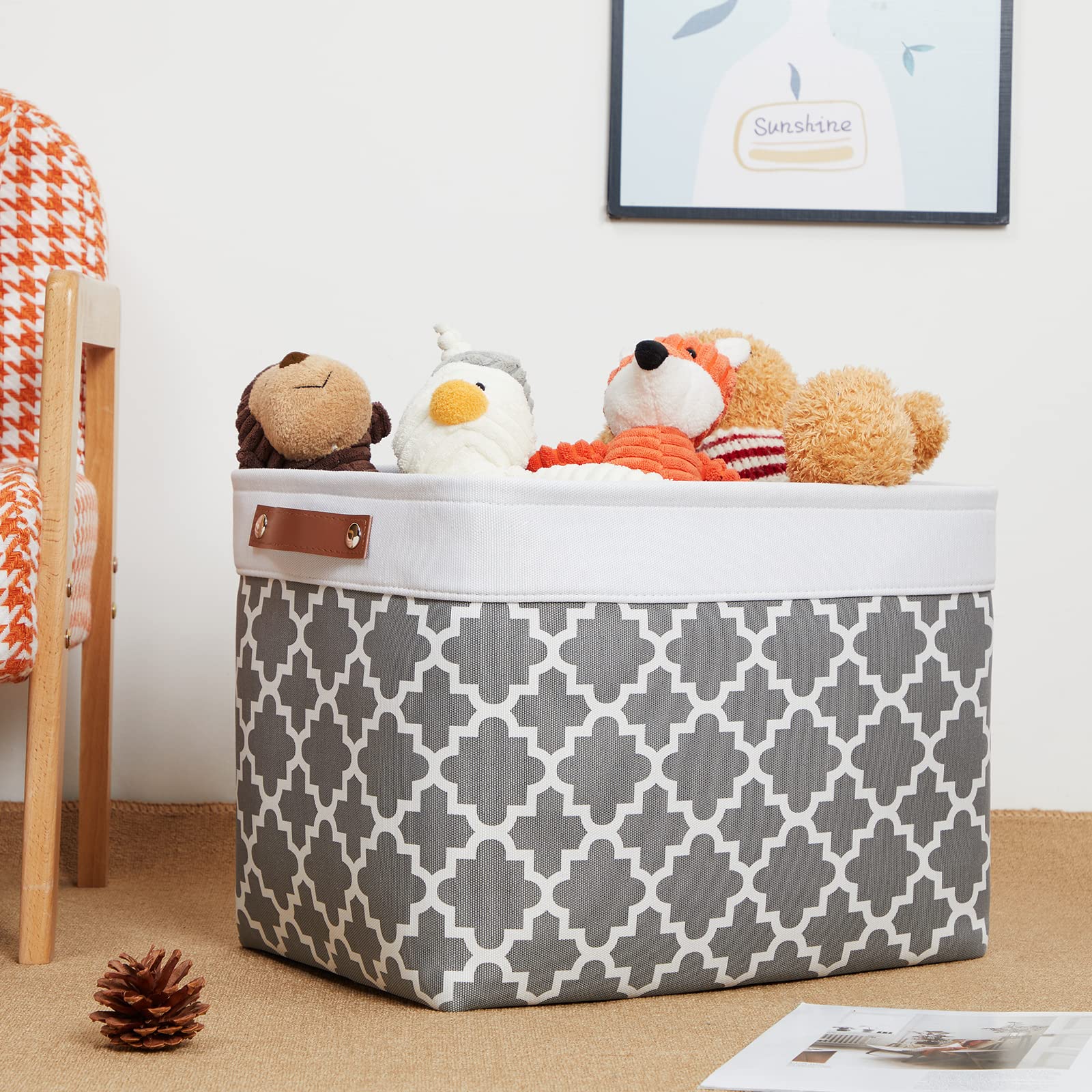 Foldable Nursery Storage Baskets Canvas Storage Bins for Organizing 2 Pack Collapsible Home Organizer With Leather Handles (2 Count)