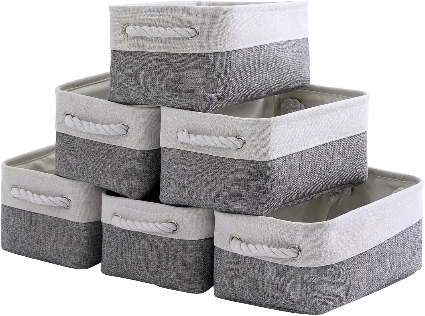 Small Storage Baskets for Shelf 6 Pack Canvas Storage Basket with Handles Fabric Storage Basket for Organizing Storage Bin (6 Count)