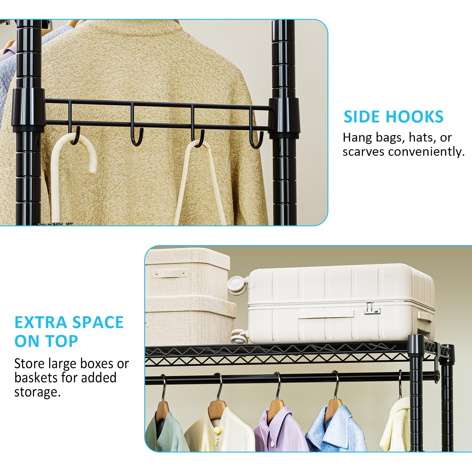 Heavy Duty Rolling Garment Rack Wire Clothes Rack for Hanging Clothes