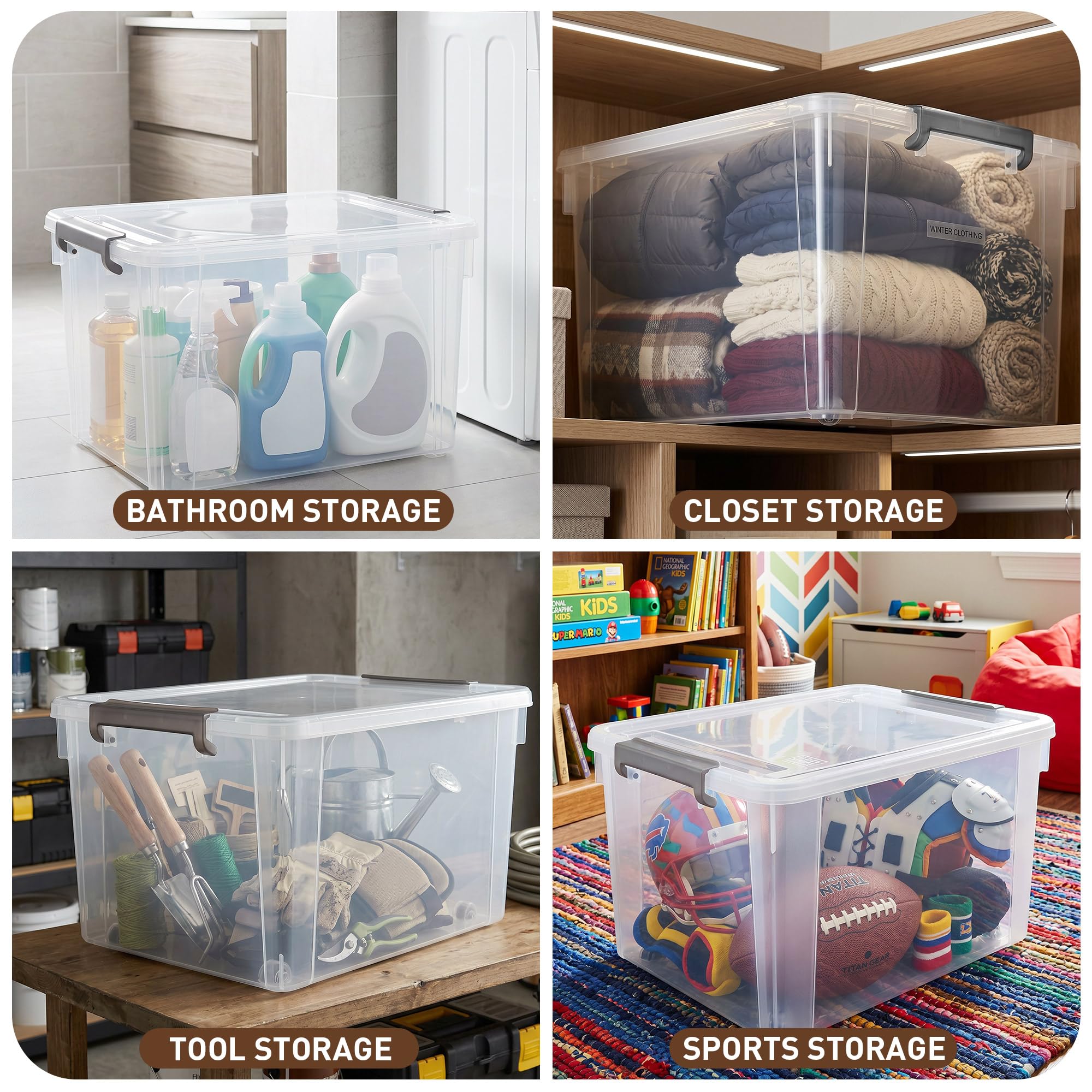 6 Packs 58.1 QT Plastic Storage Bins with Lids Large Stackable Storage Containers for Organizing Clear Storage Box for Garage (6 Count)