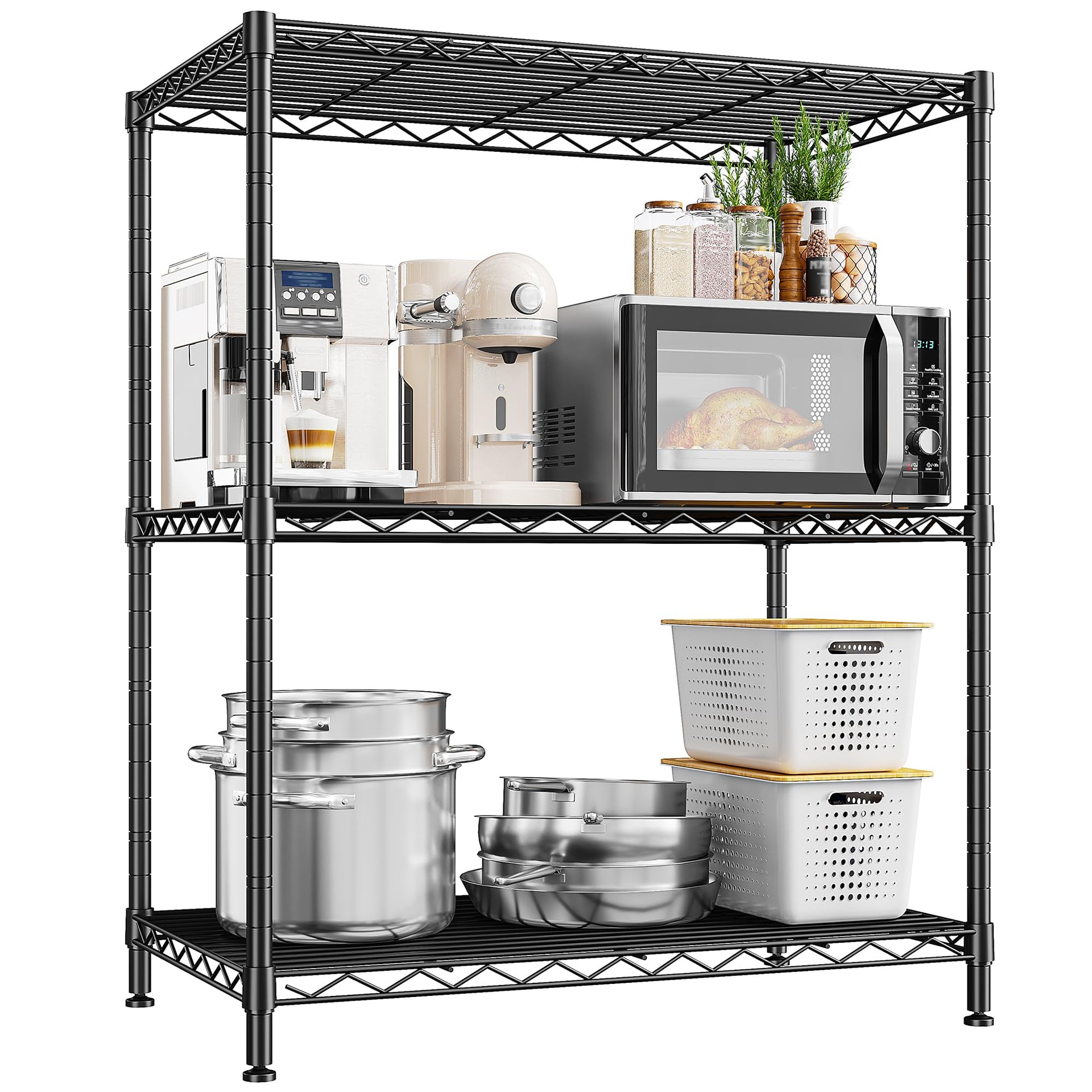 3 Tier 450LBS Adjustable Wire Shelving Unit for Kitchen