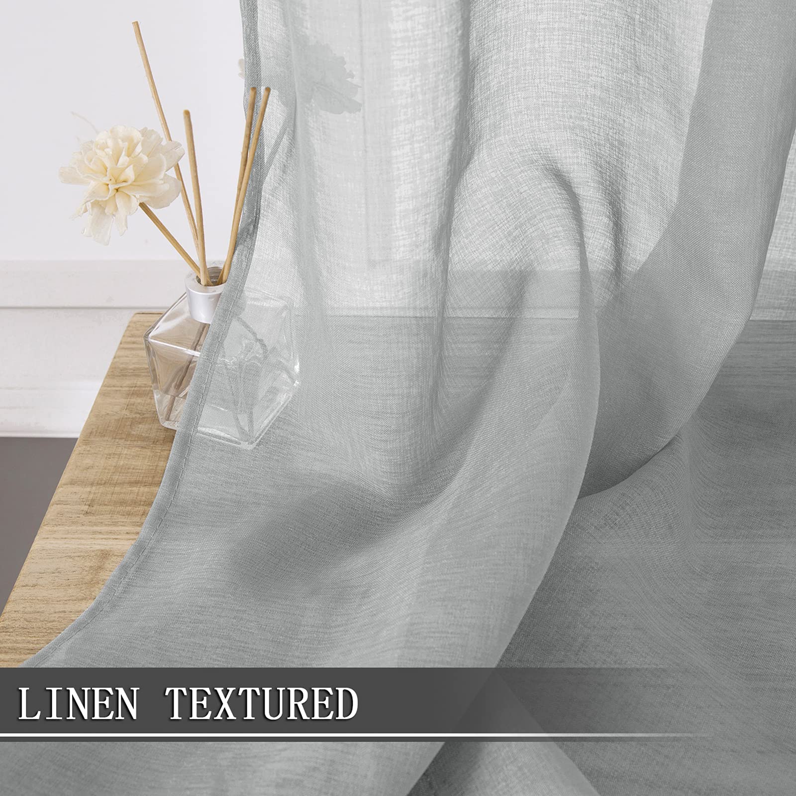 Sheer Tier Curtain Linen Textured Half Kitchen Curtains Sheer Light Filtering Rod Pocket Voile Small Curtains for Bathroom