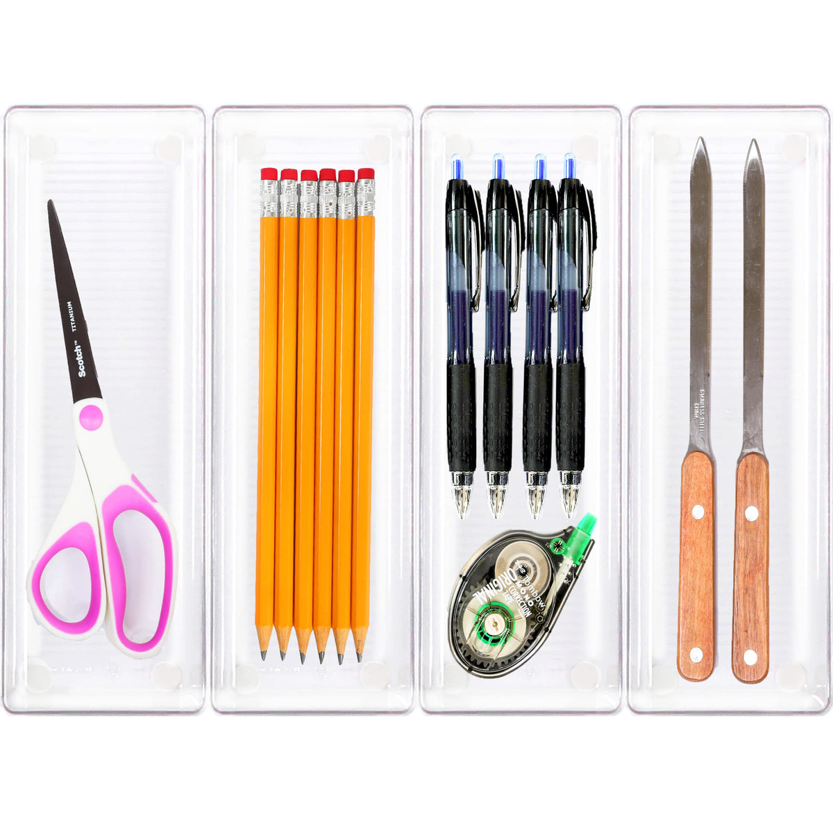 Clear Drawer Organizer for Office Bin Desk Storage (4 Count)