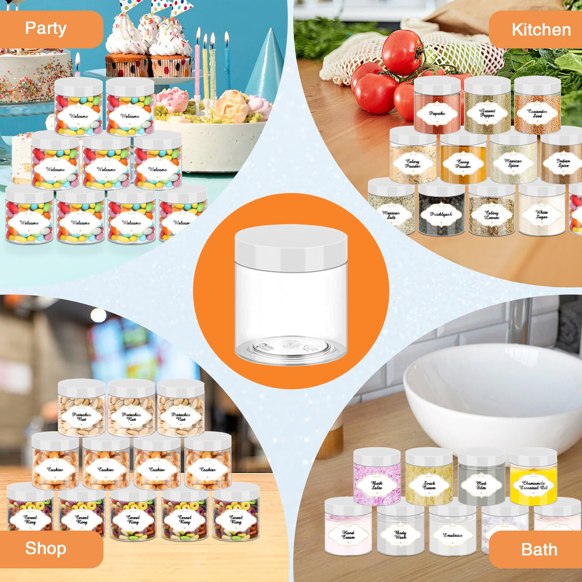 6 OZ Plastic Jars with White Lids (48 Count)