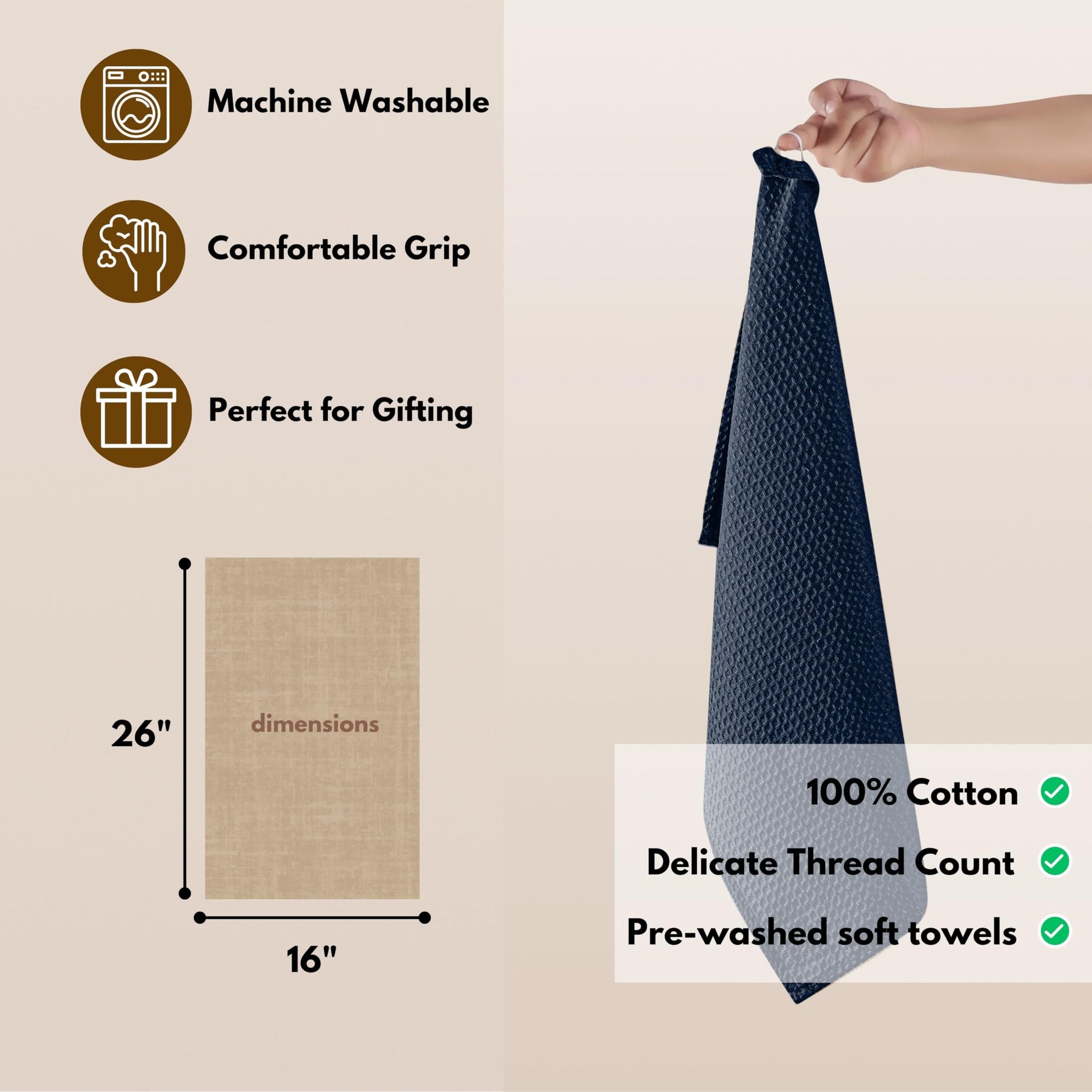 Cotton Kitchen Towel with Hanging Loop 16x26 inches (12 Count)