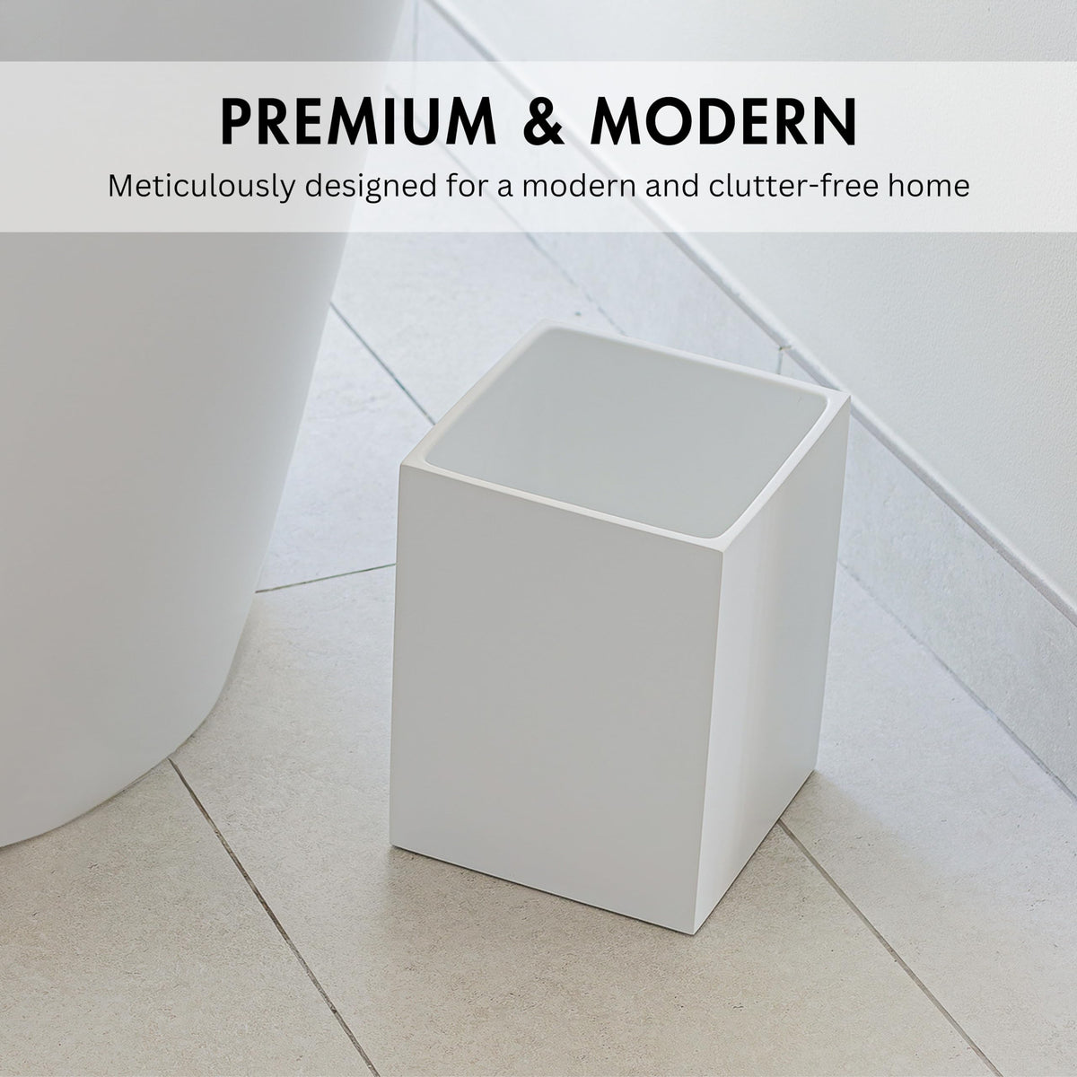Matte White Square 2 Gallon Trash Can for Home and Bathroom