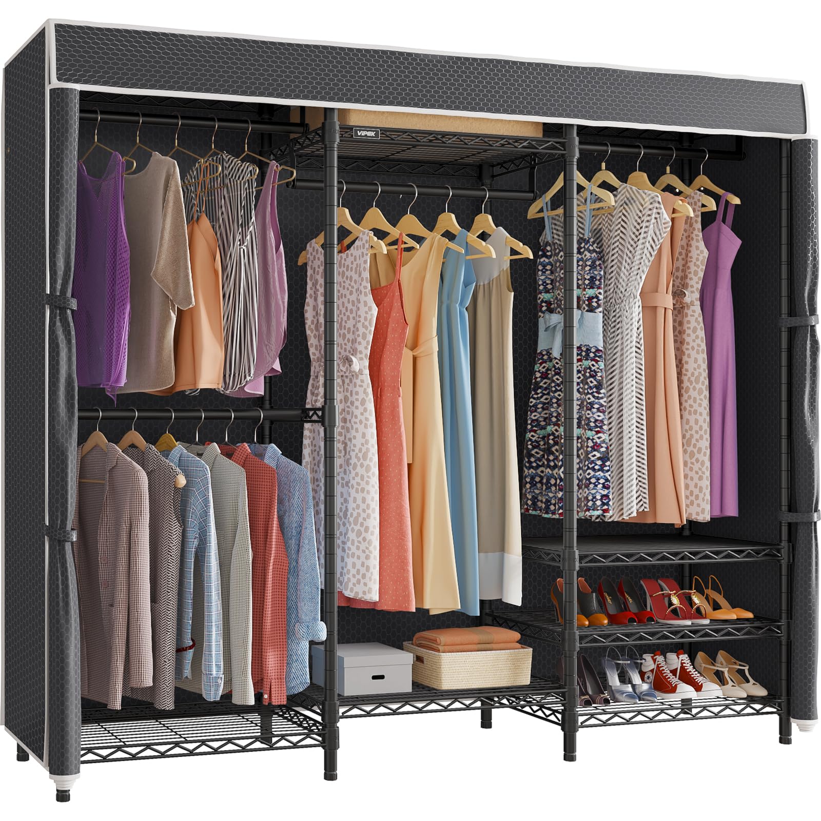 V5C Heavy Duty Covered Clothes Rack Portable Closet Rack