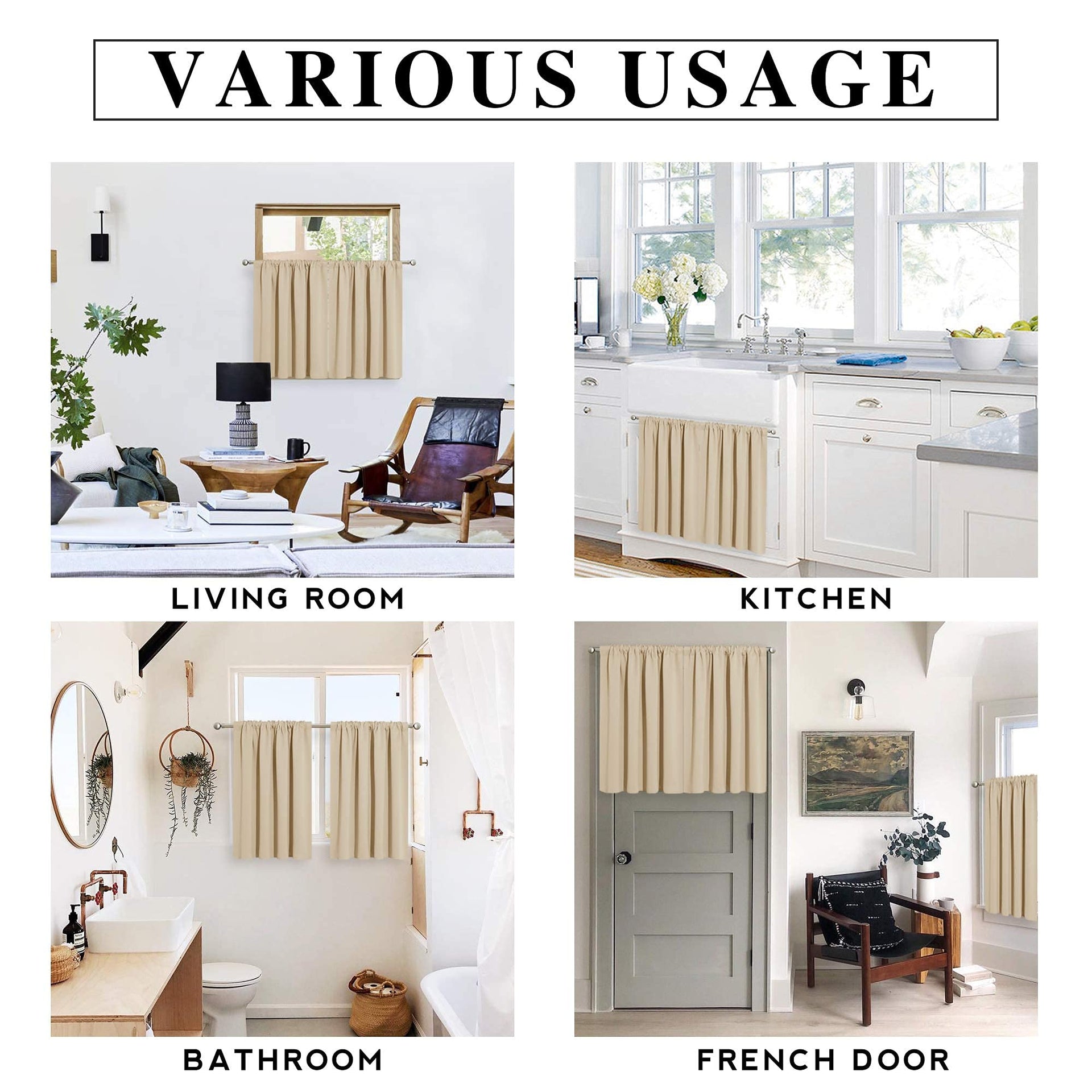 Short Curtains for Small Window Kitchen Bathroom Cafe RV Camper