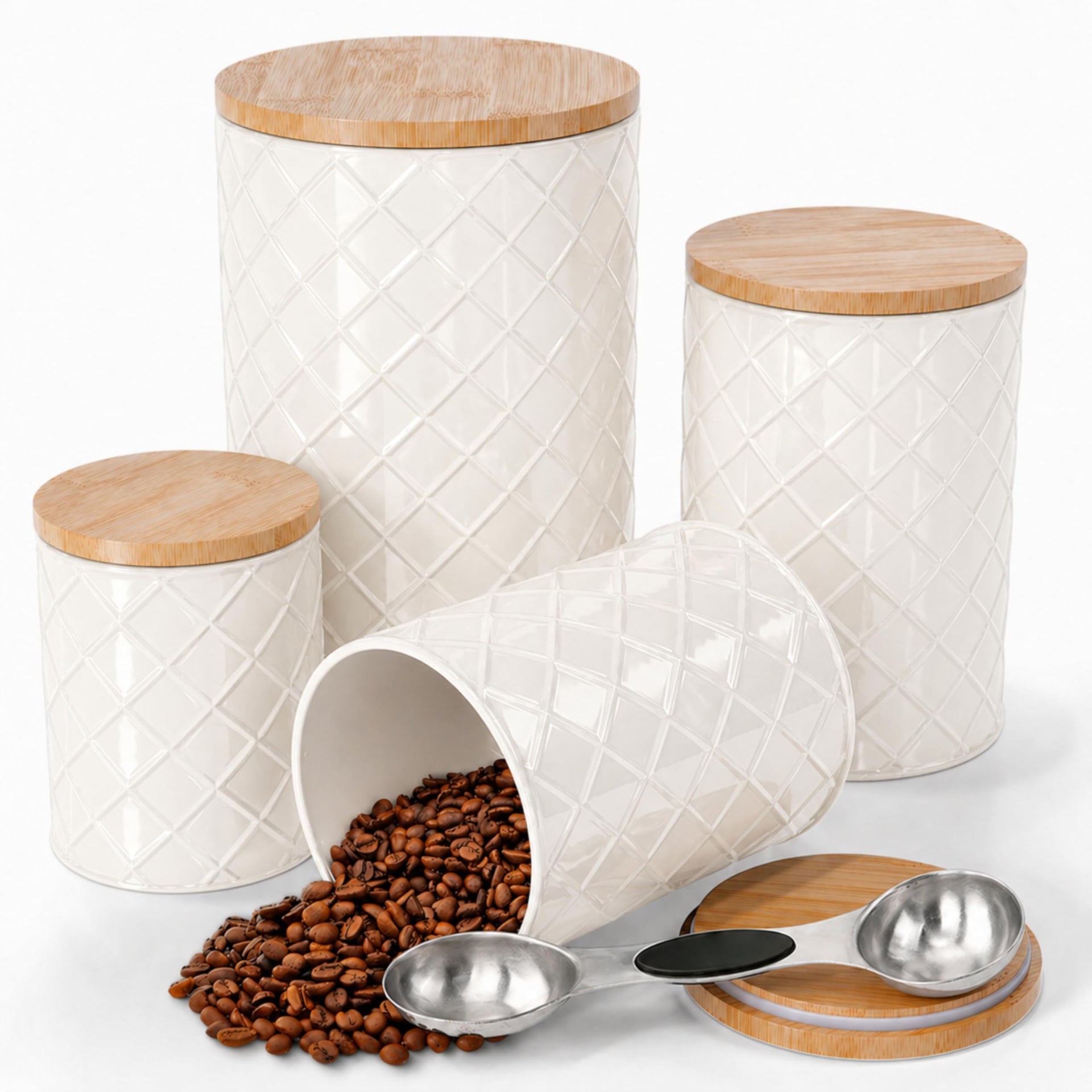 Cream Metal Canister Set for the Kitchen Counter (4 Count)