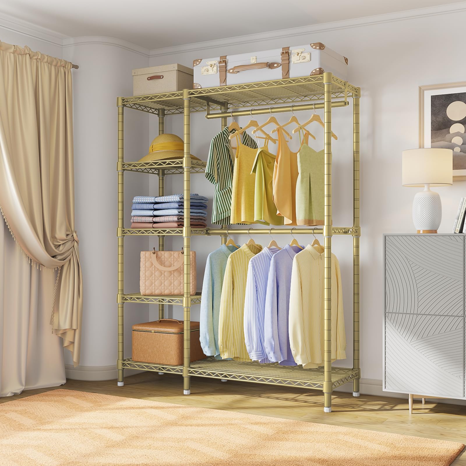 V7 Garment Rack with Shelves Portable Closet for Hanging Clothes