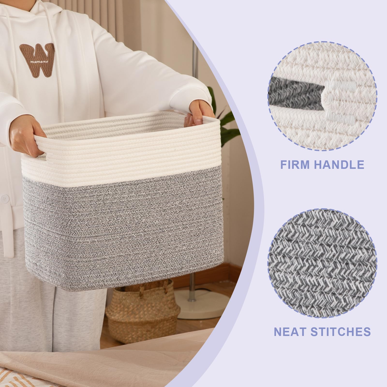 2 PACK Tall Storage baskets 30L Blanket Basket Living Room Grey