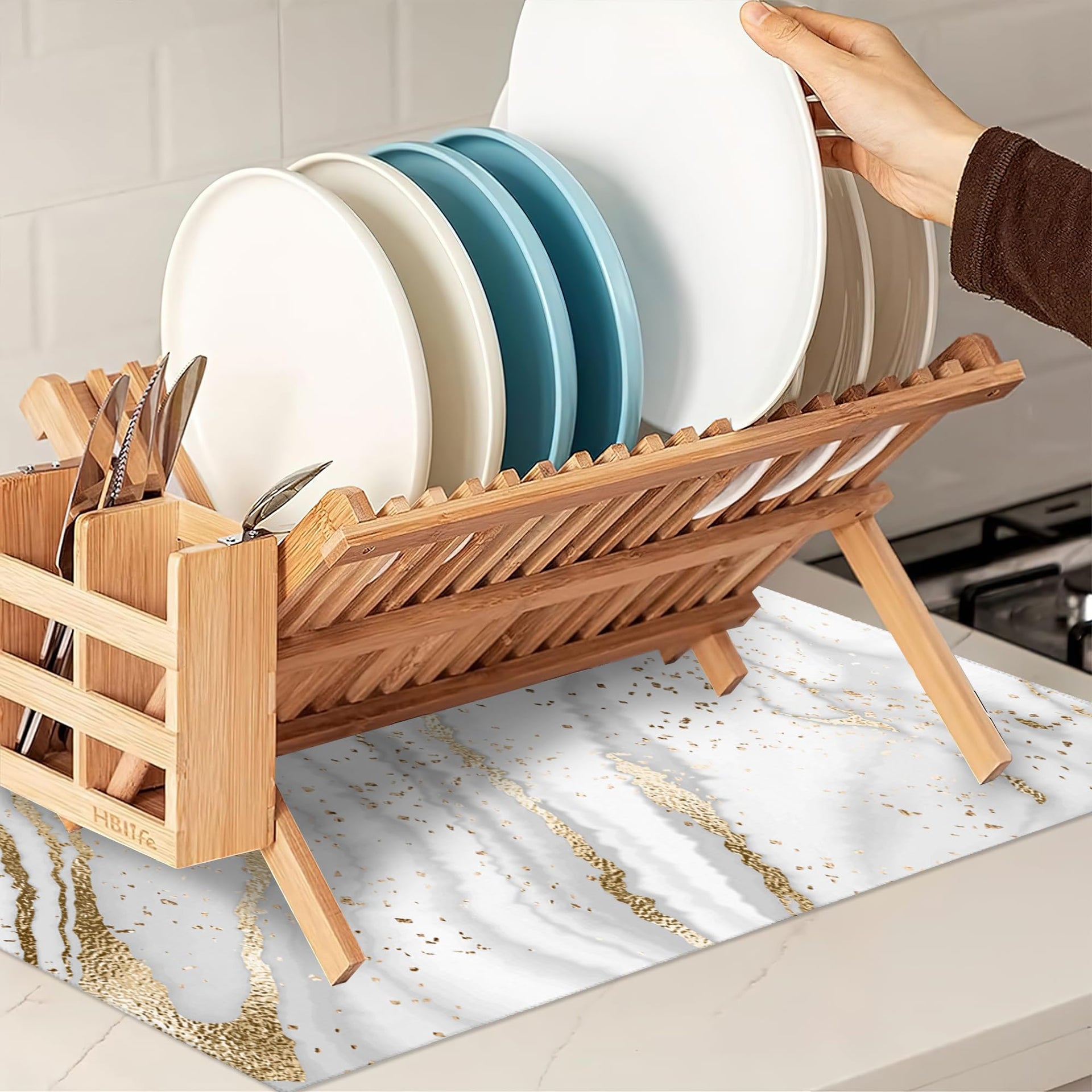 White Gold Marble Dish Drying Mats 18x24 Inch
