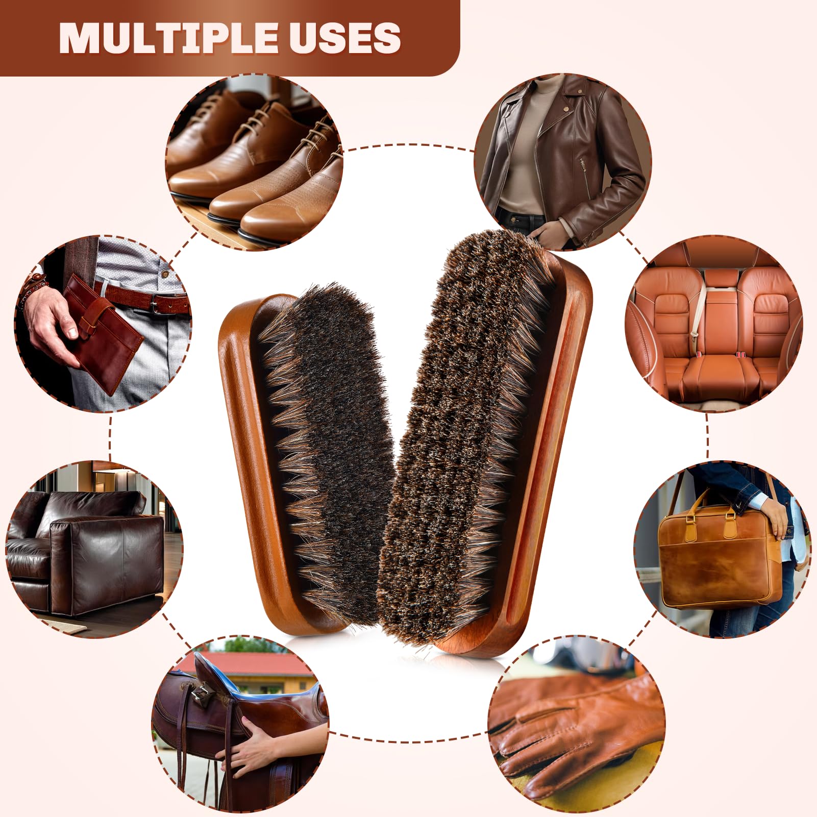 2 Pcs Horsehair Shine Shoes Brush Kit Polish Dauber Applicators Cleaning Leather Shoes Boots Care Brushes Suede Cleaner Brush (5.5 Count)